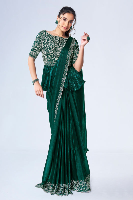 Green Chiffon Readymade Saree-ZB133210_1_SareeButa.com