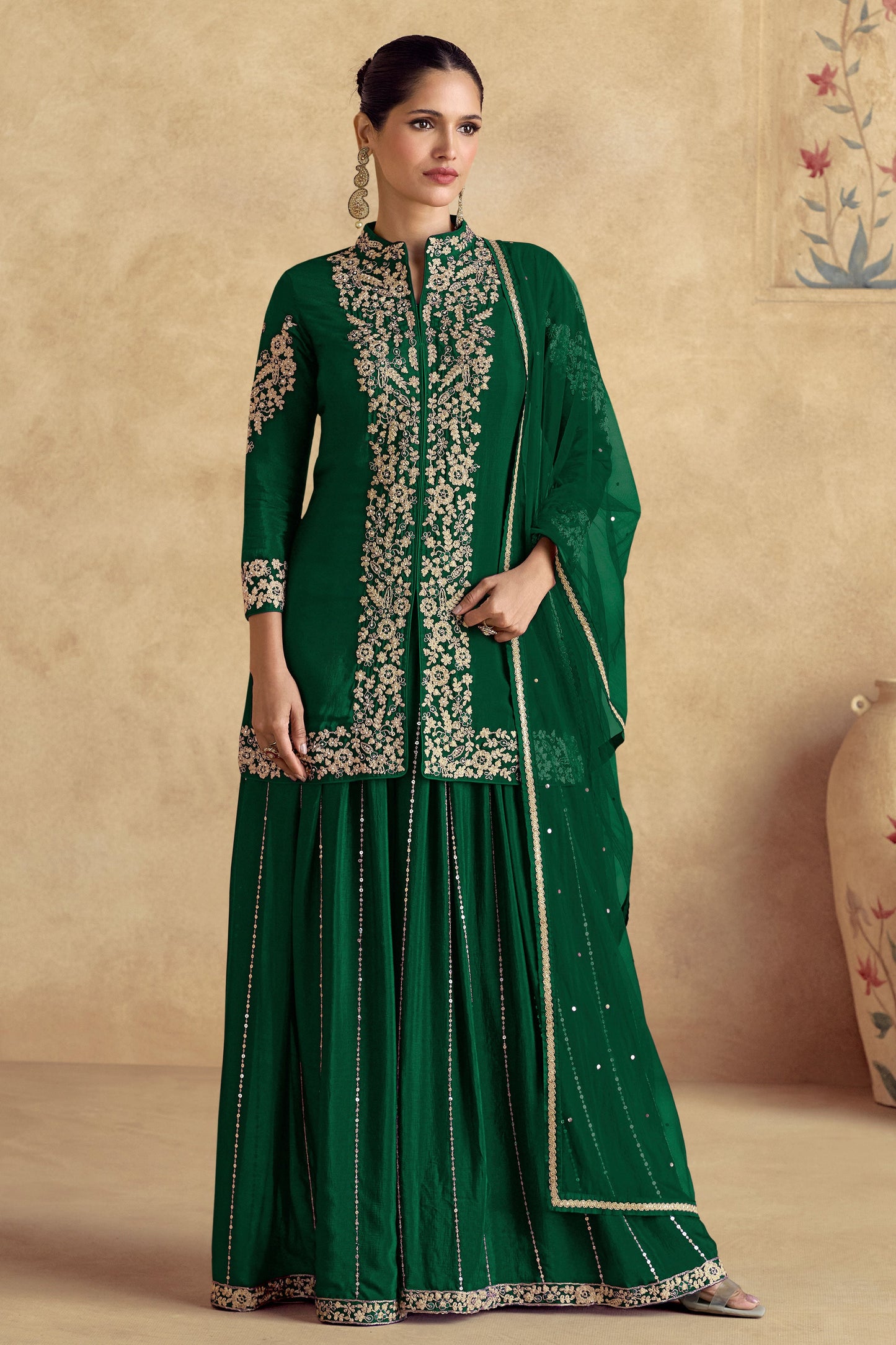Green Chinon Readymade Palazzo Suit-SS176_1_SareeButa.com