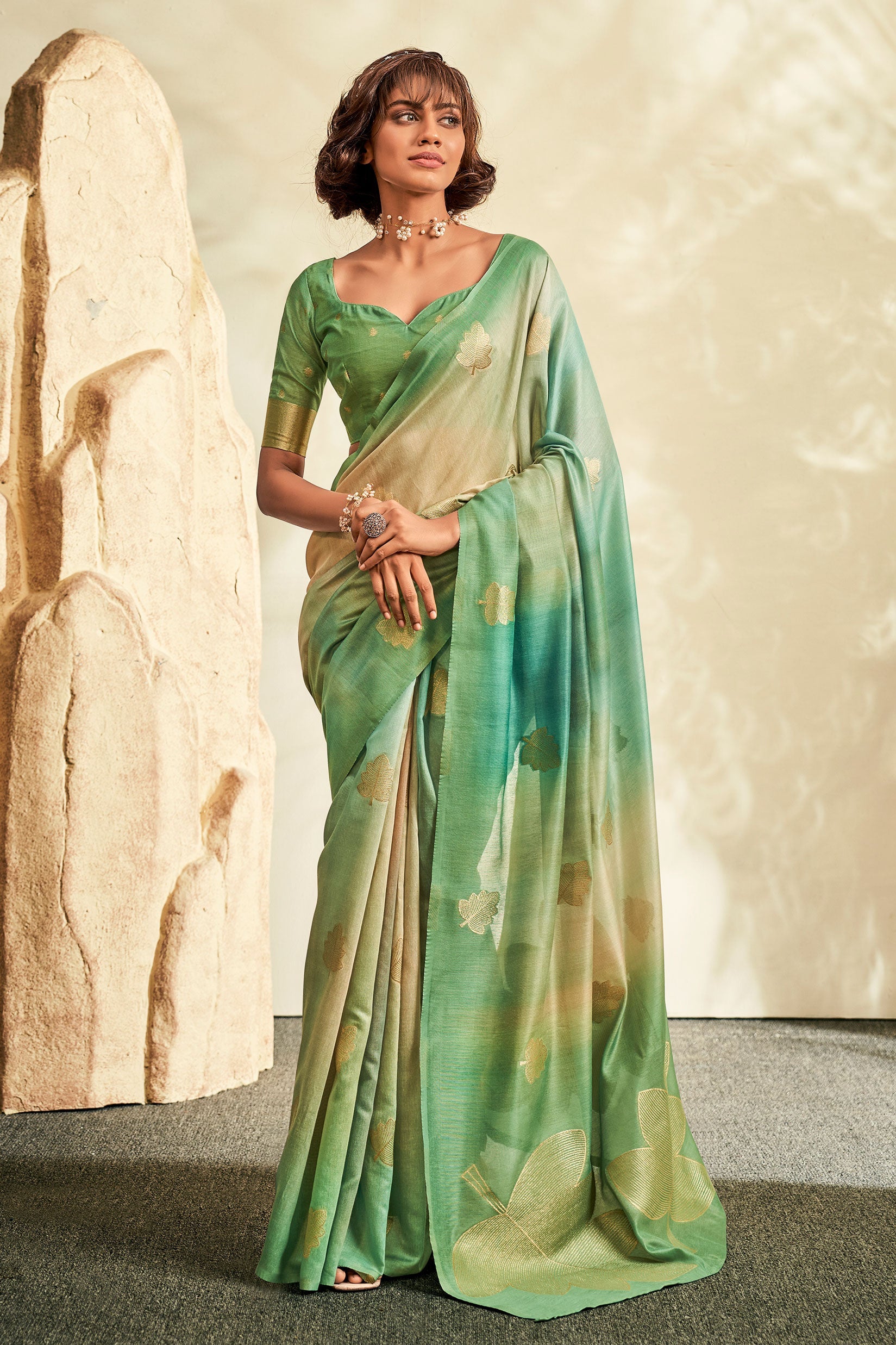 Green Cotton Silk Saree-ZB130658_1