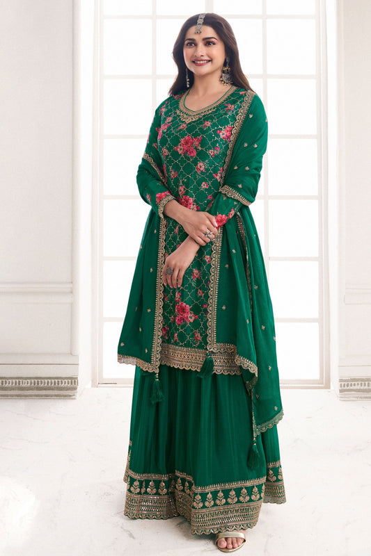 Green Embroiderd Chinon Palazzo Suit-ZBSS100019_1