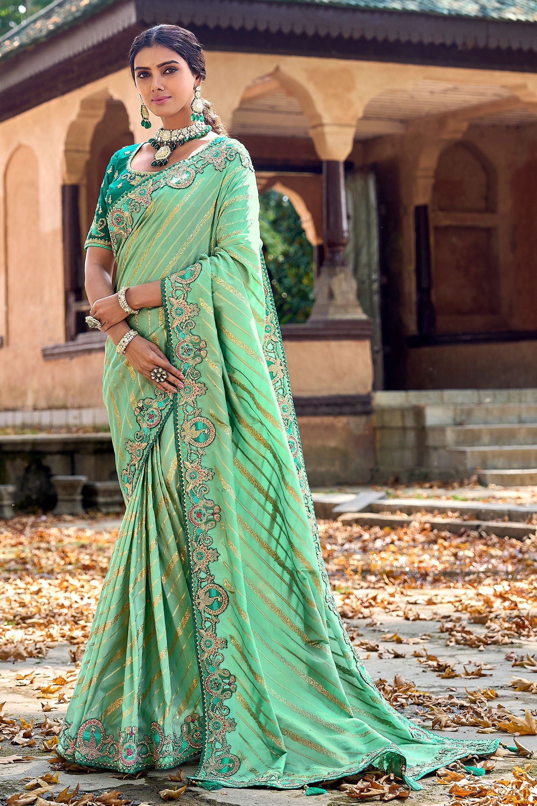 green-embroidered-banarasi-saree-zb131853_1_SareeButa.com