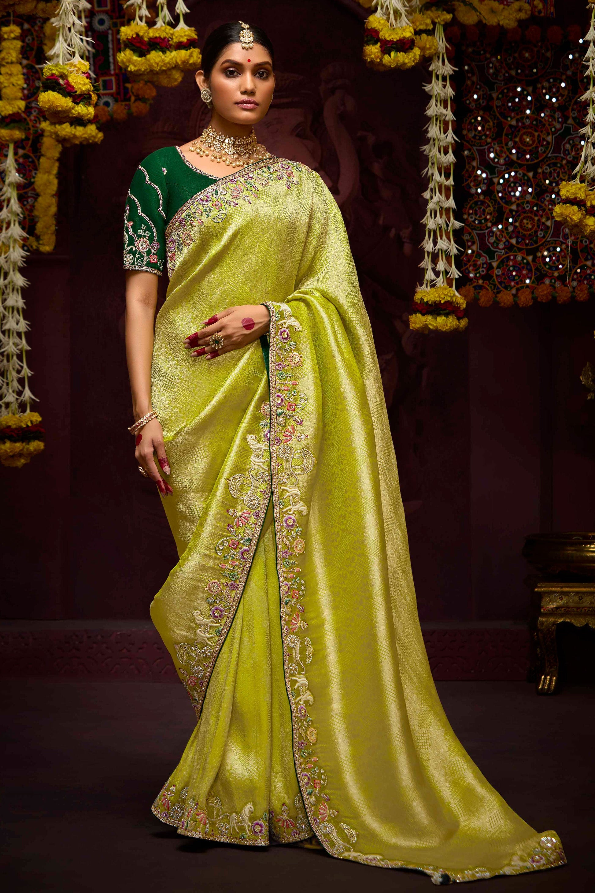 Green Embroidered Banarasi Silk Saree-ZB133280_1_SareeButa.Com