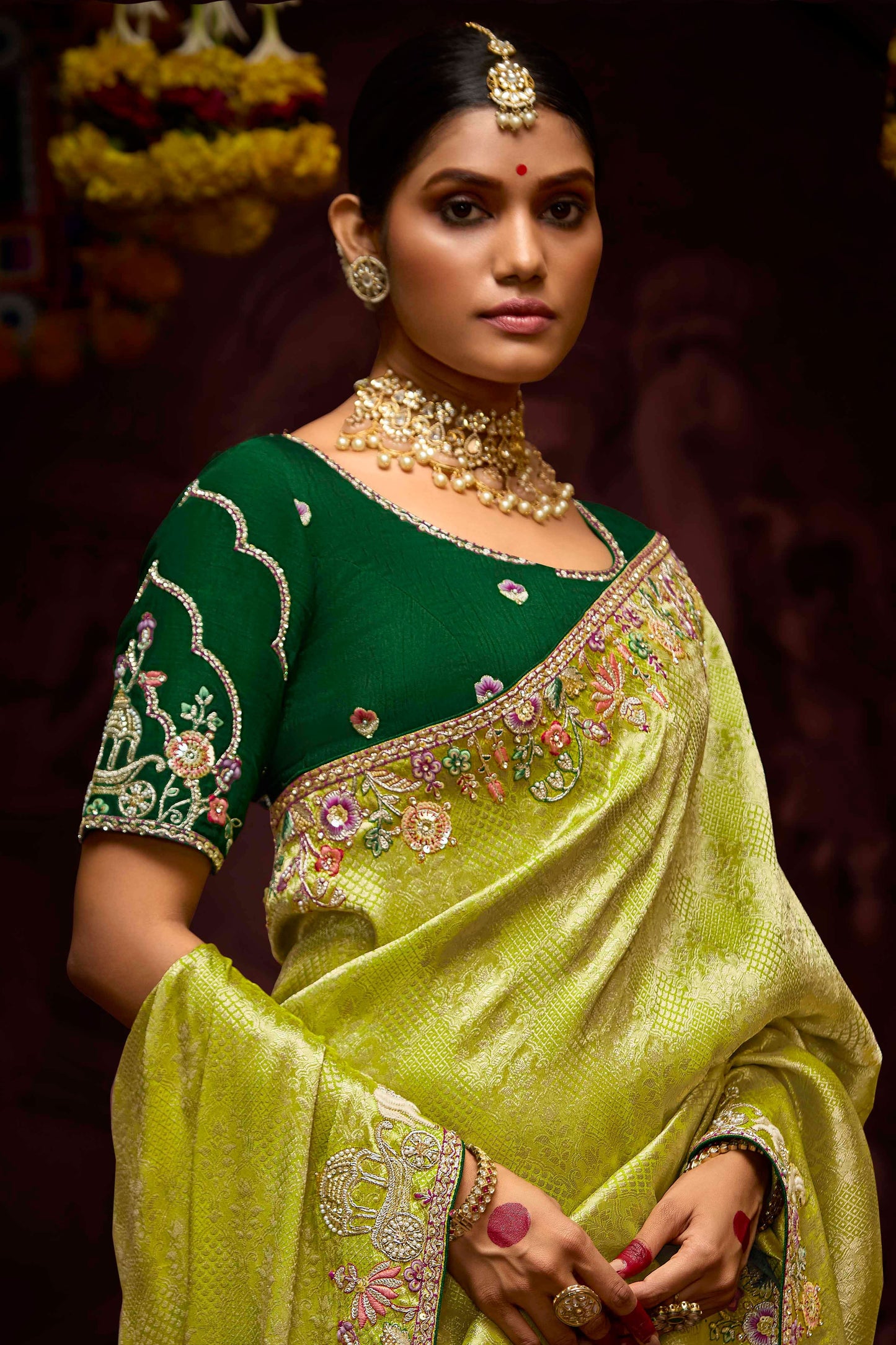 Green Embroidered Banarasi Silk Saree-ZB133280_2_SareeButa.Com