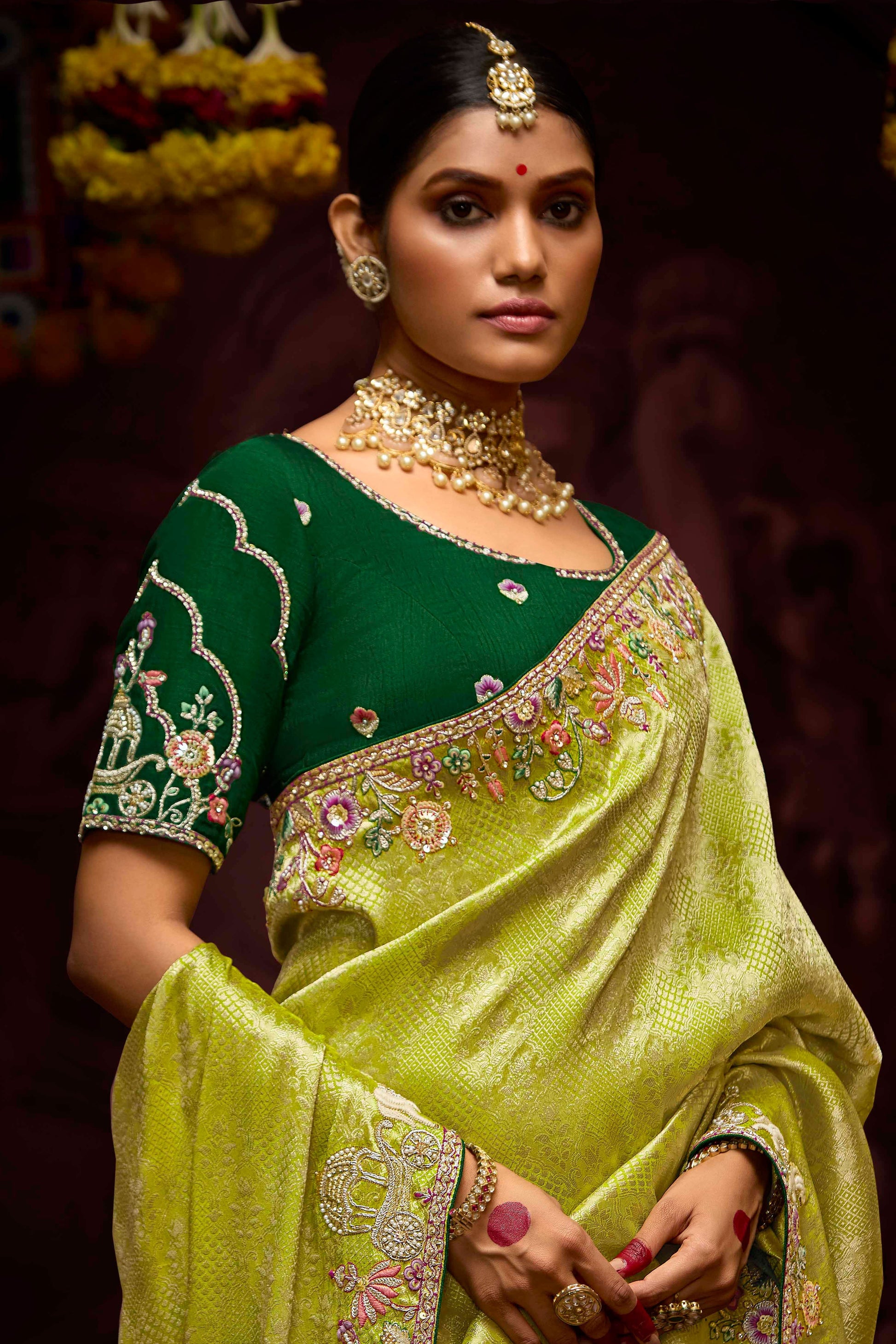 Green Embroidered Banarasi Silk Saree-ZB133280_2_SareeButa.Com