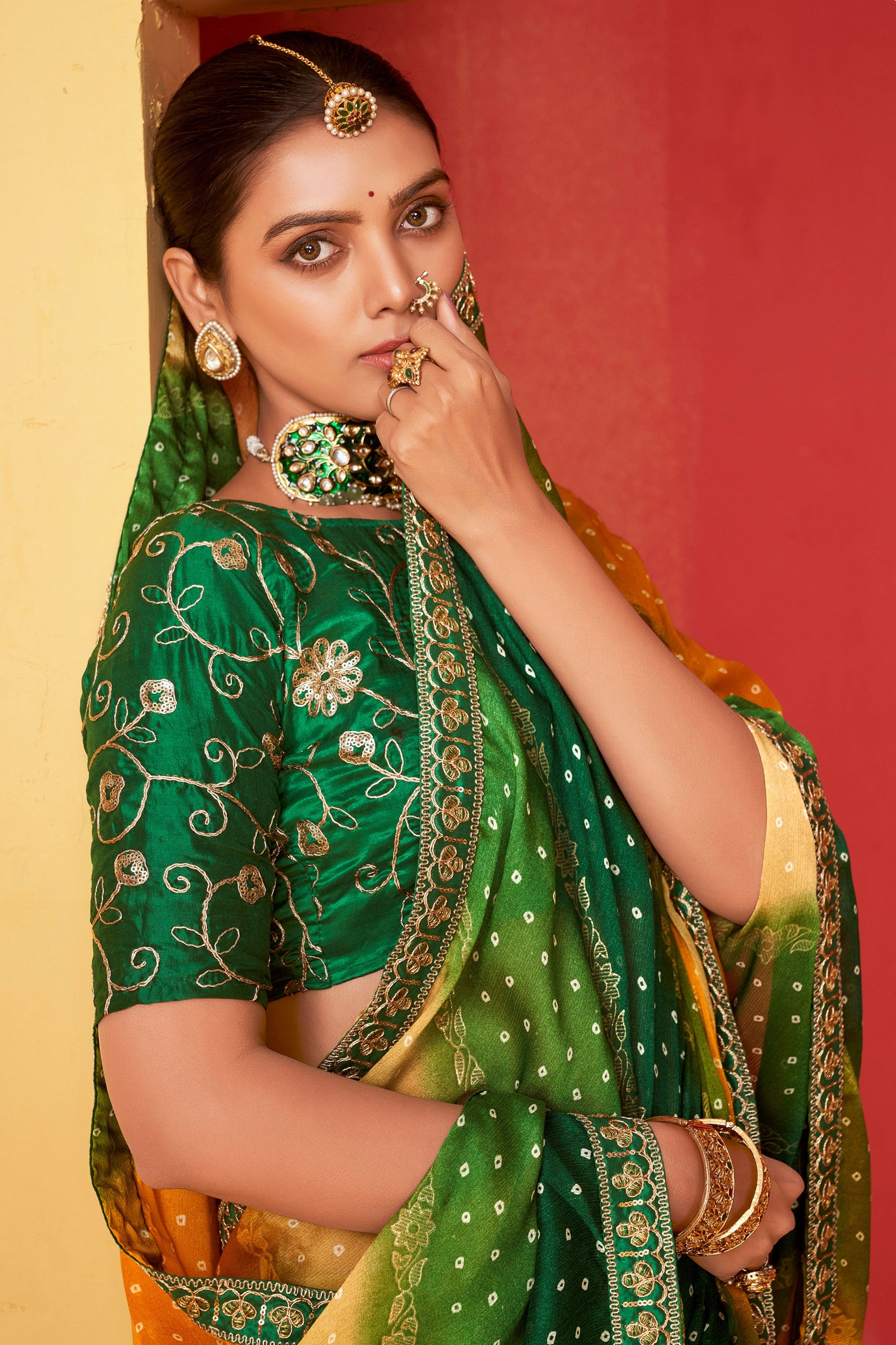 green-embroidered-chiffon-bandhani-saree-zb131248_2_SareeButa.com