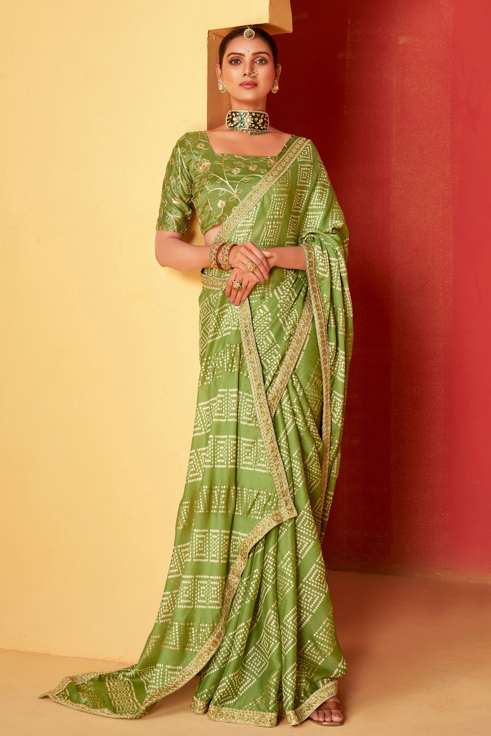 green-embroidered-chiffon-bandhani-saree-zb131249_1_SareeButa.com