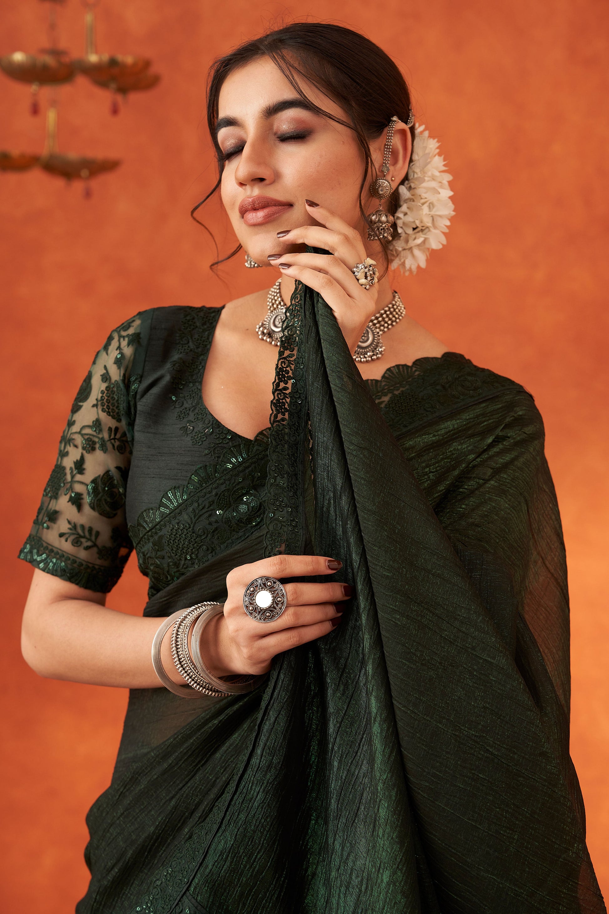 Green Embroidered Chiffon Saree-ZB133008_3_SareeButa.com