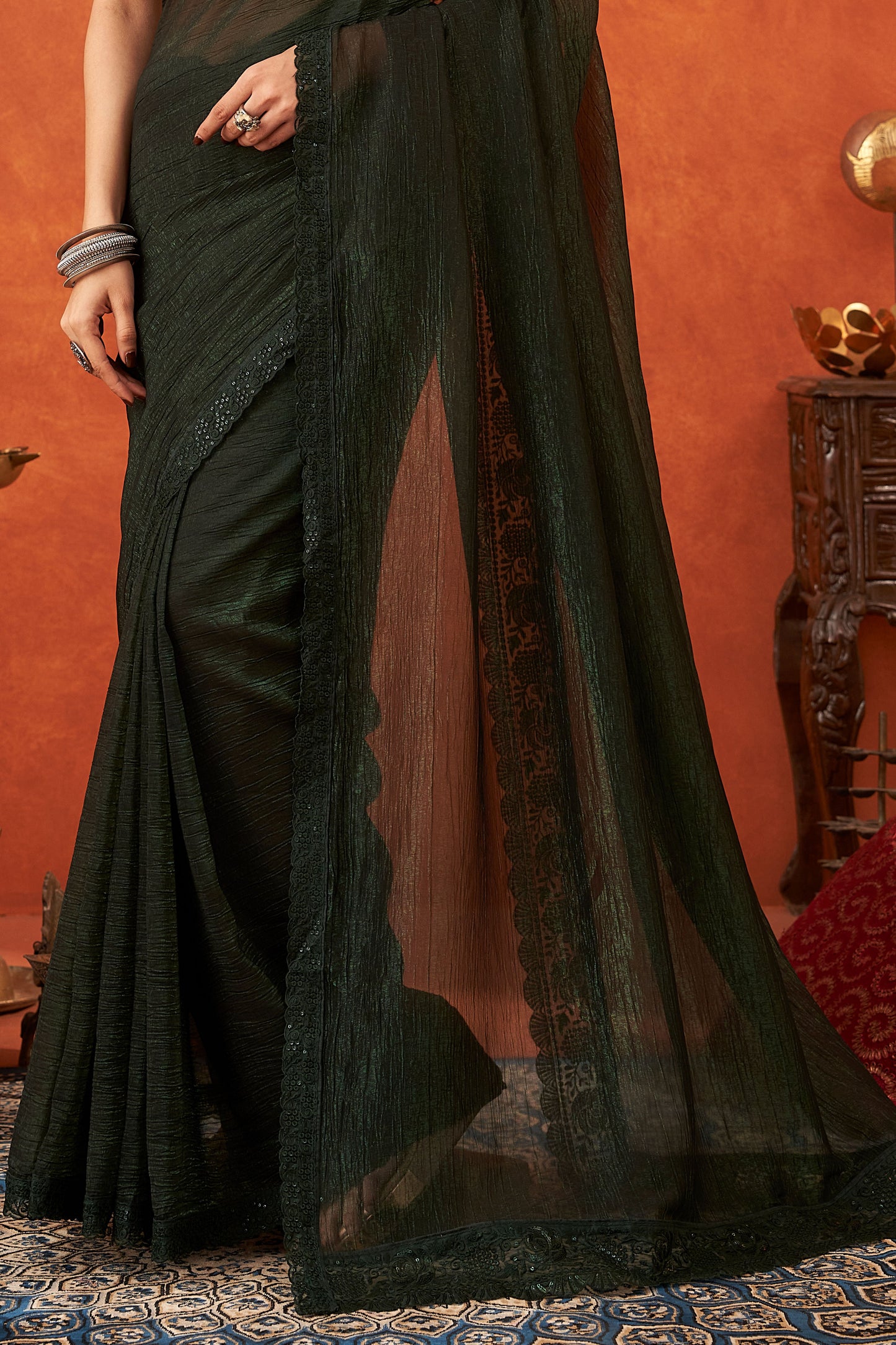 Green Embroidered Chiffon Saree-ZB133008_4_SareeButa.com