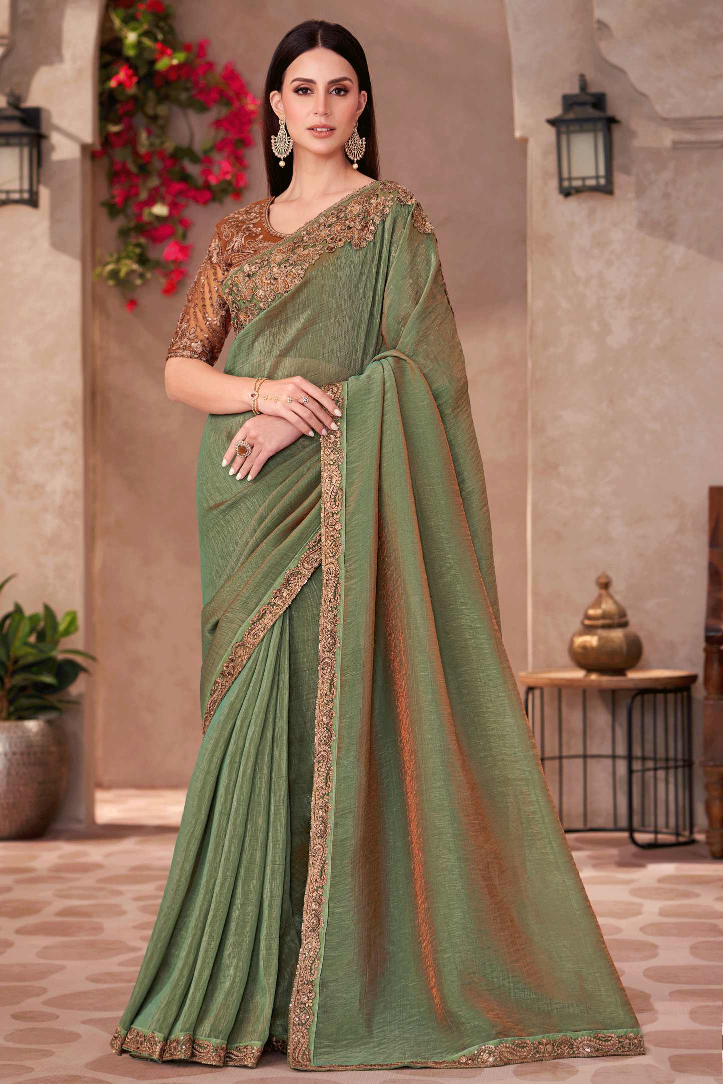 Green Embroidered Georgette Saree-ZB134904_1_SareeButa.com