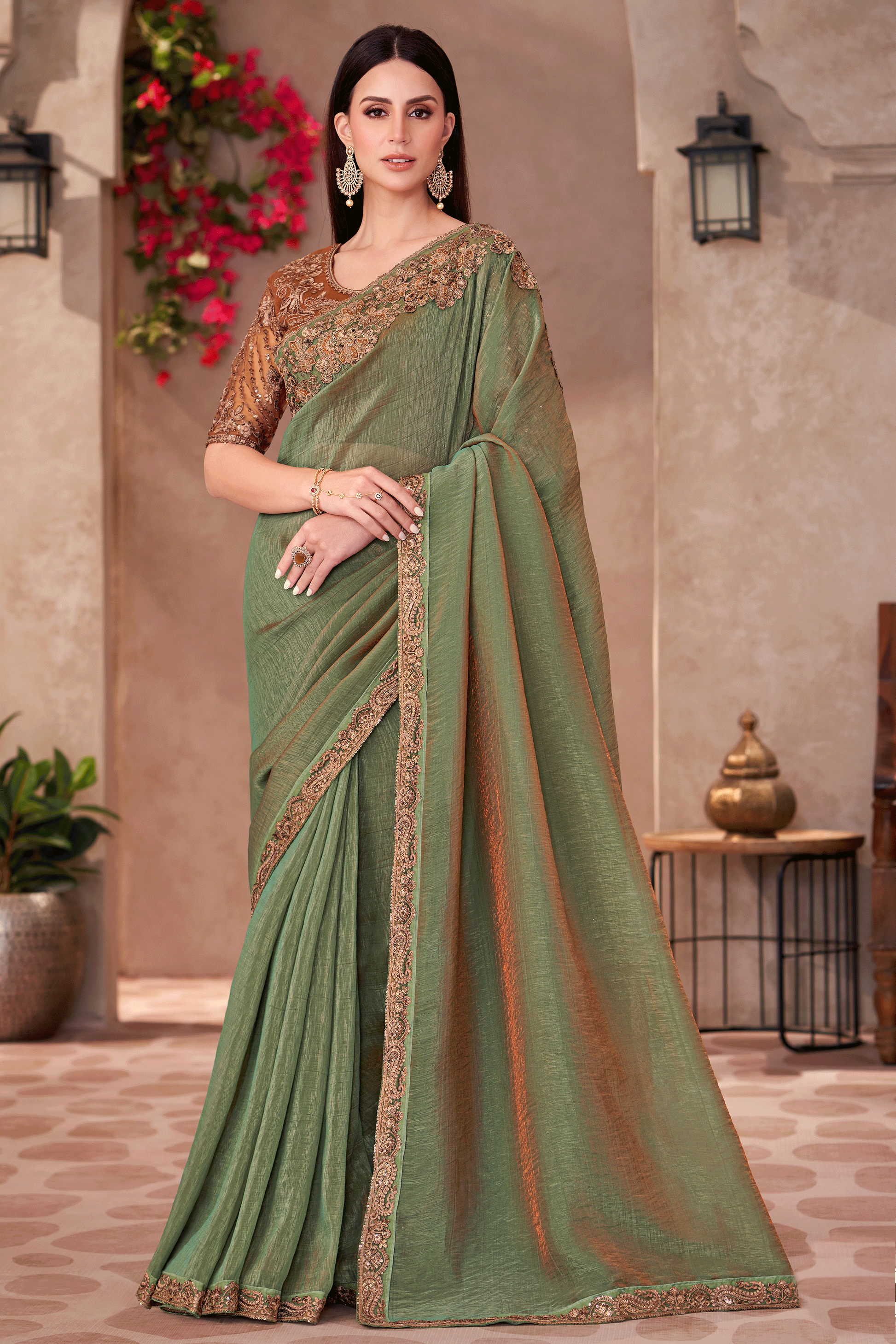 Green Embroidered Georgette Saree-ZB134904_1_SareeButa.com