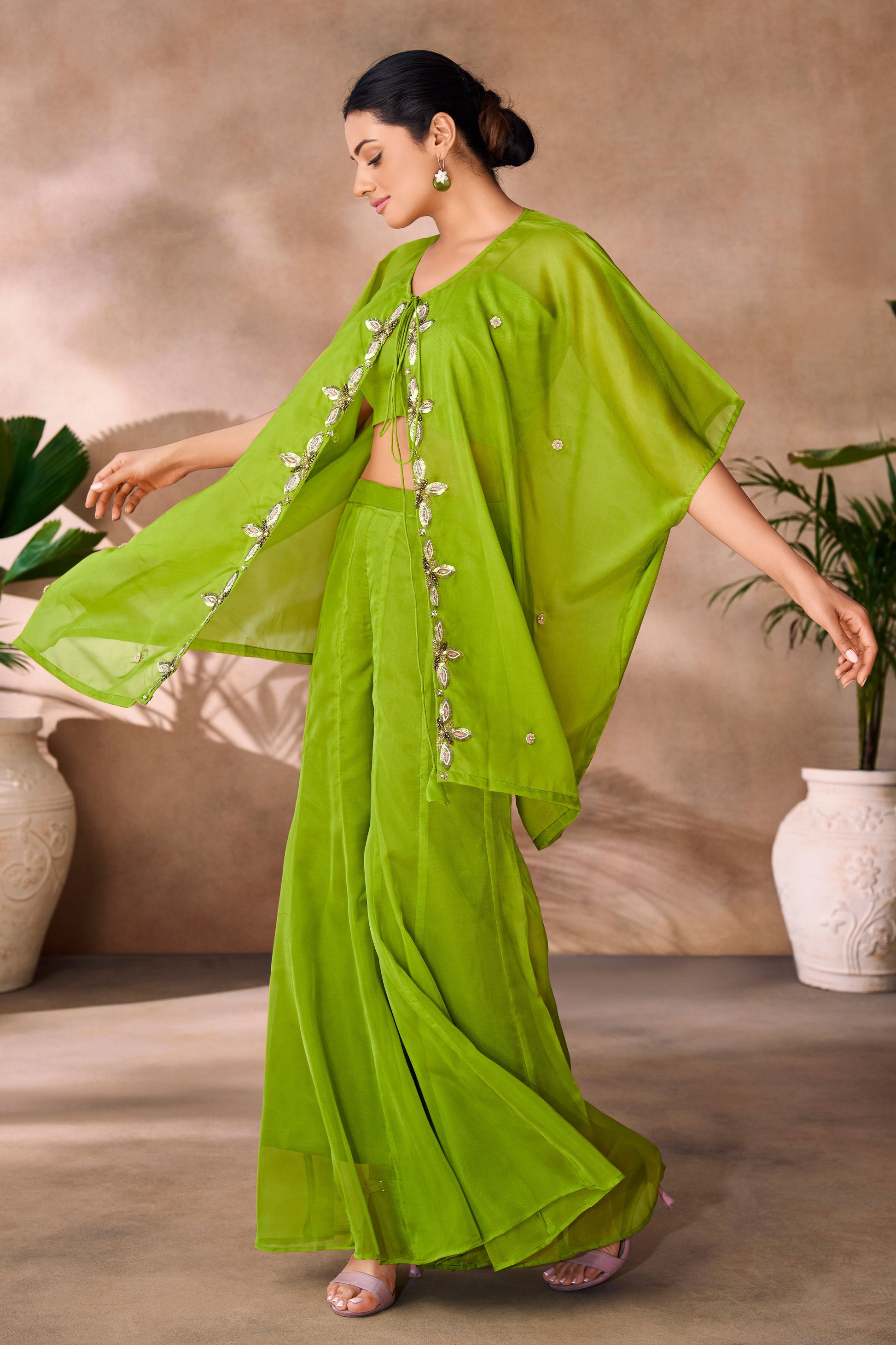 Green Embroidered Organza Co-Ord Set-SS241_4_SareeButa.com