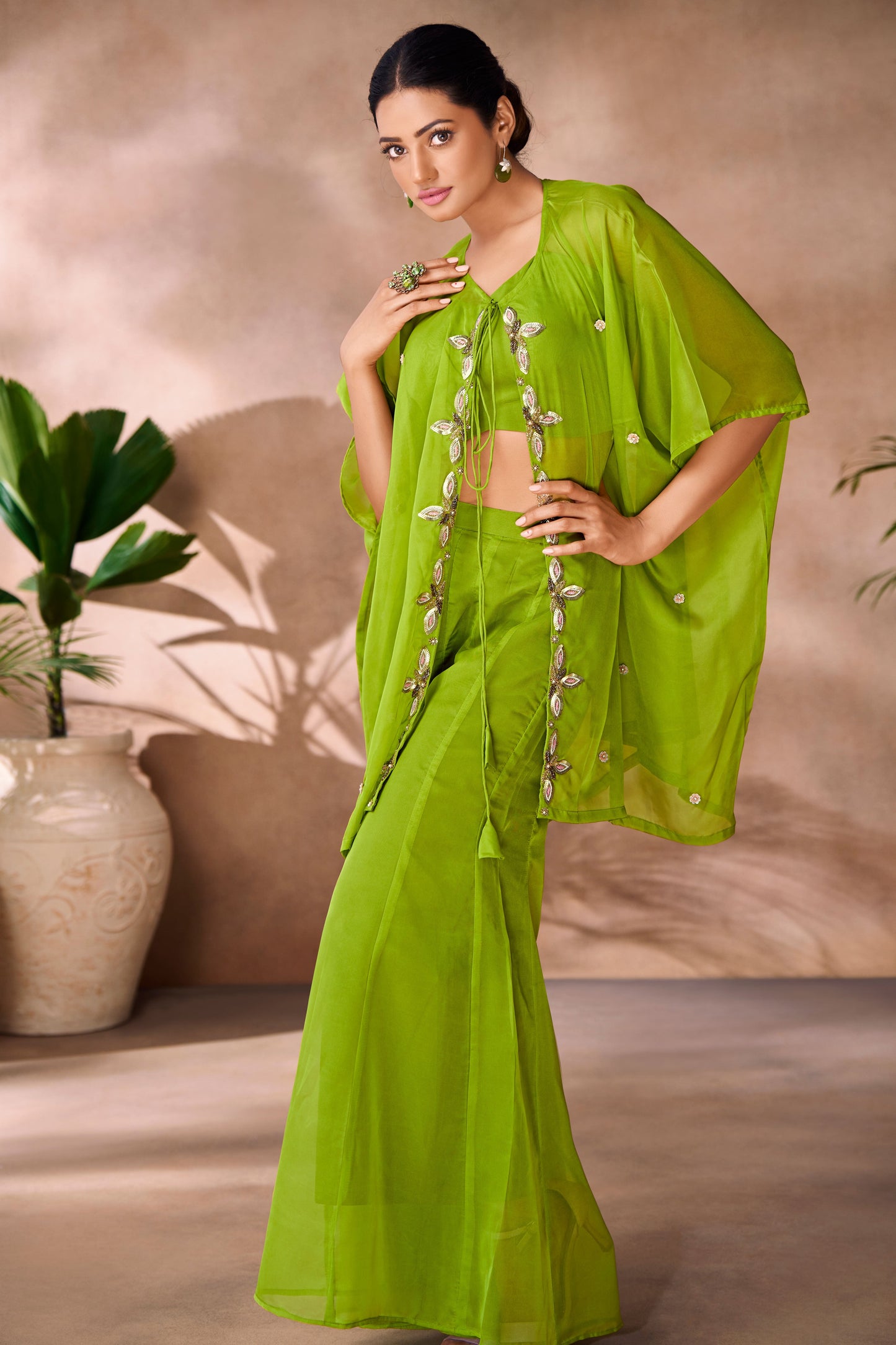 Green Embroidered Organza Co-Ord Set-SS241_5_SareeButa.com