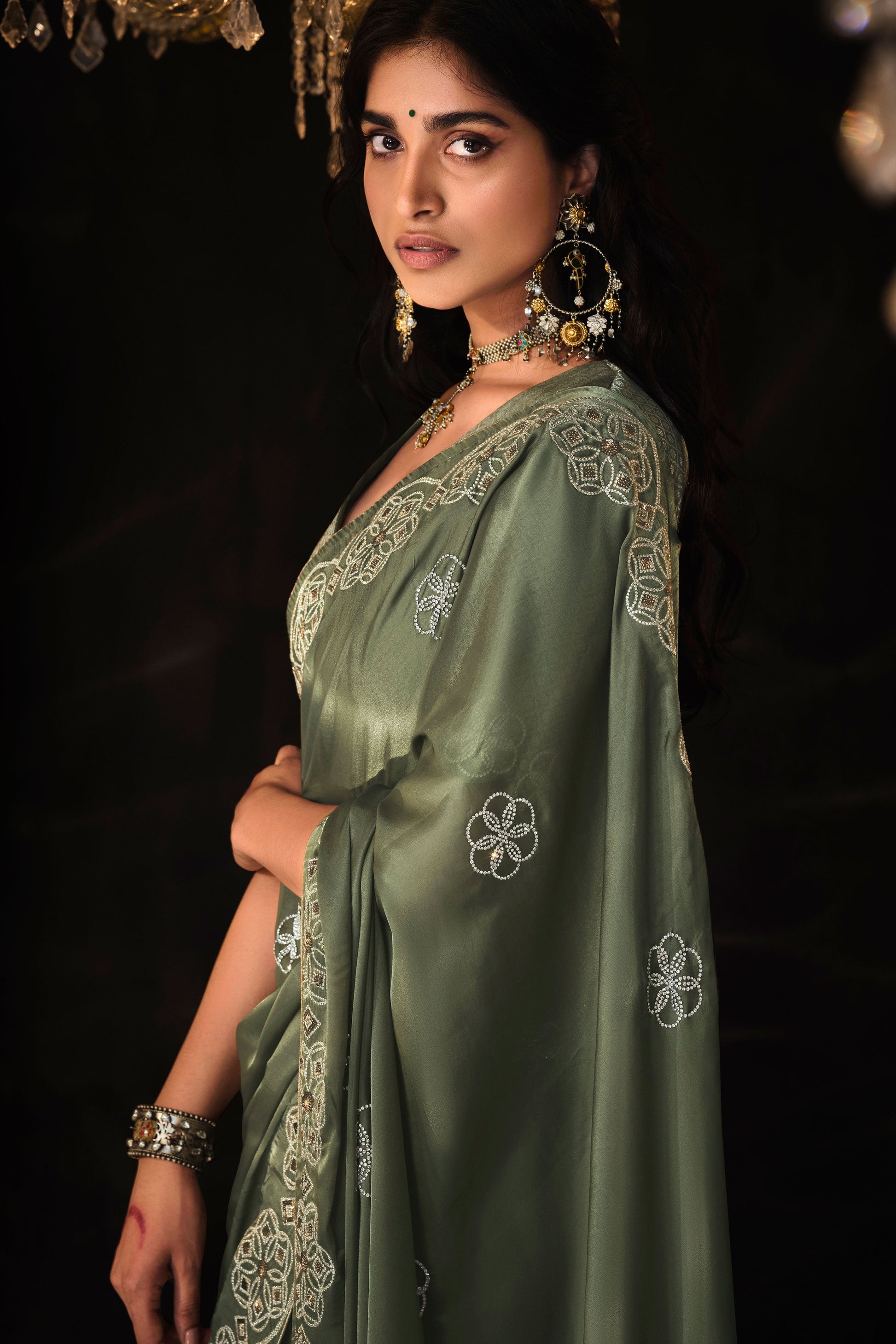 Green Embroidered Organza Silk Saree-ZB130865_2