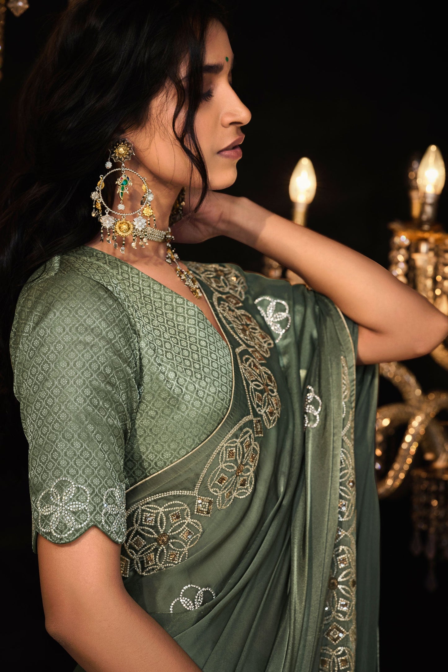 Green Embroidered Organza Silk Saree-ZB130865_3