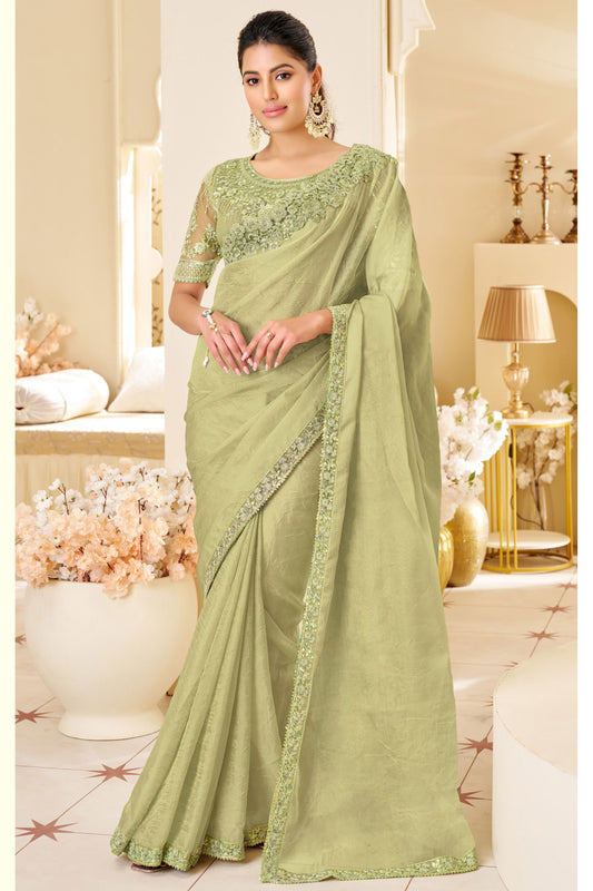 Green Embroidered Shimmer Georgette Saree-ZB133547_1_SareeButa.com