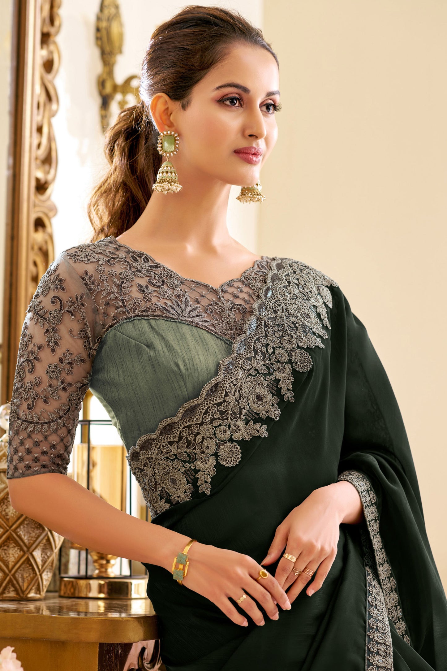 Green Embroidered Shimmer Georgette Saree-ZB133549_2_SareeButa.com