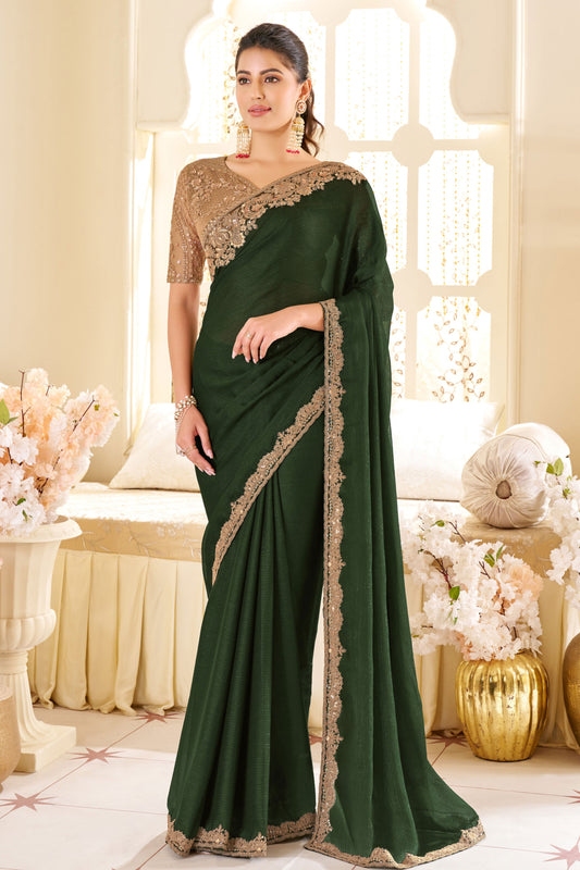 Green Embroidered Shimmer Georgette Saree-ZB133551_1_SareeButa.com