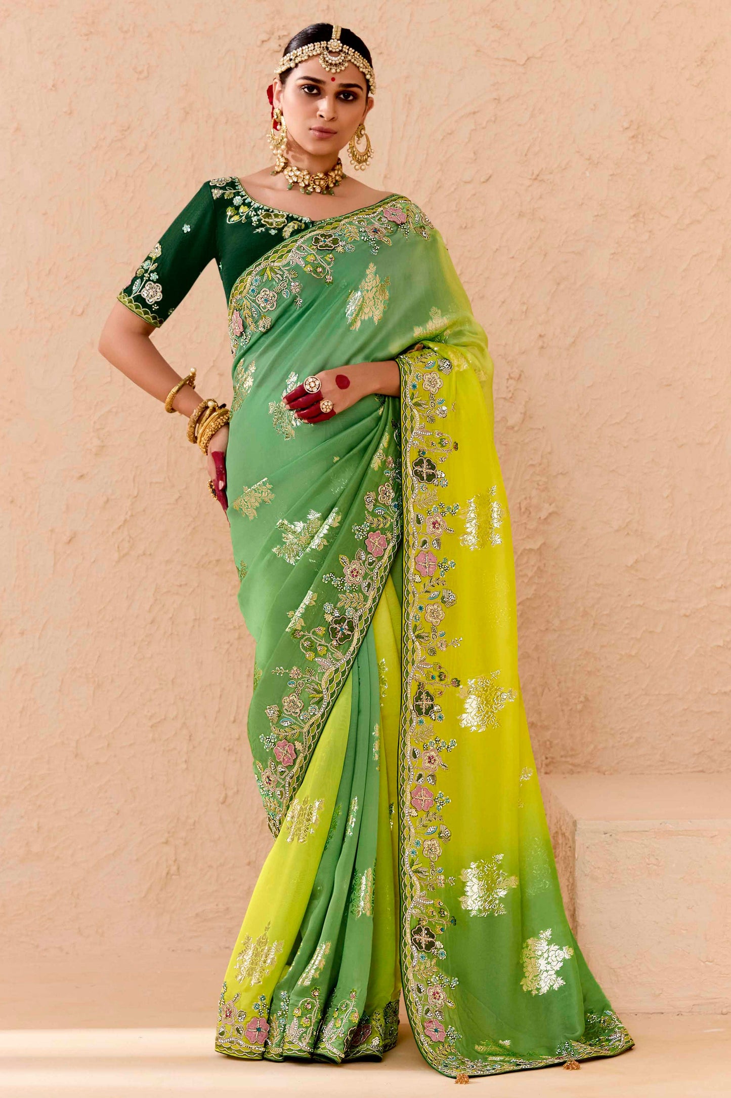 Green Embroidered Silk Saree-ZB133292_1_SareeButa.Com