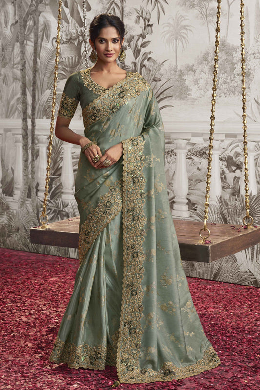 Green Embroidered Viscose Saree-ZB131111_1