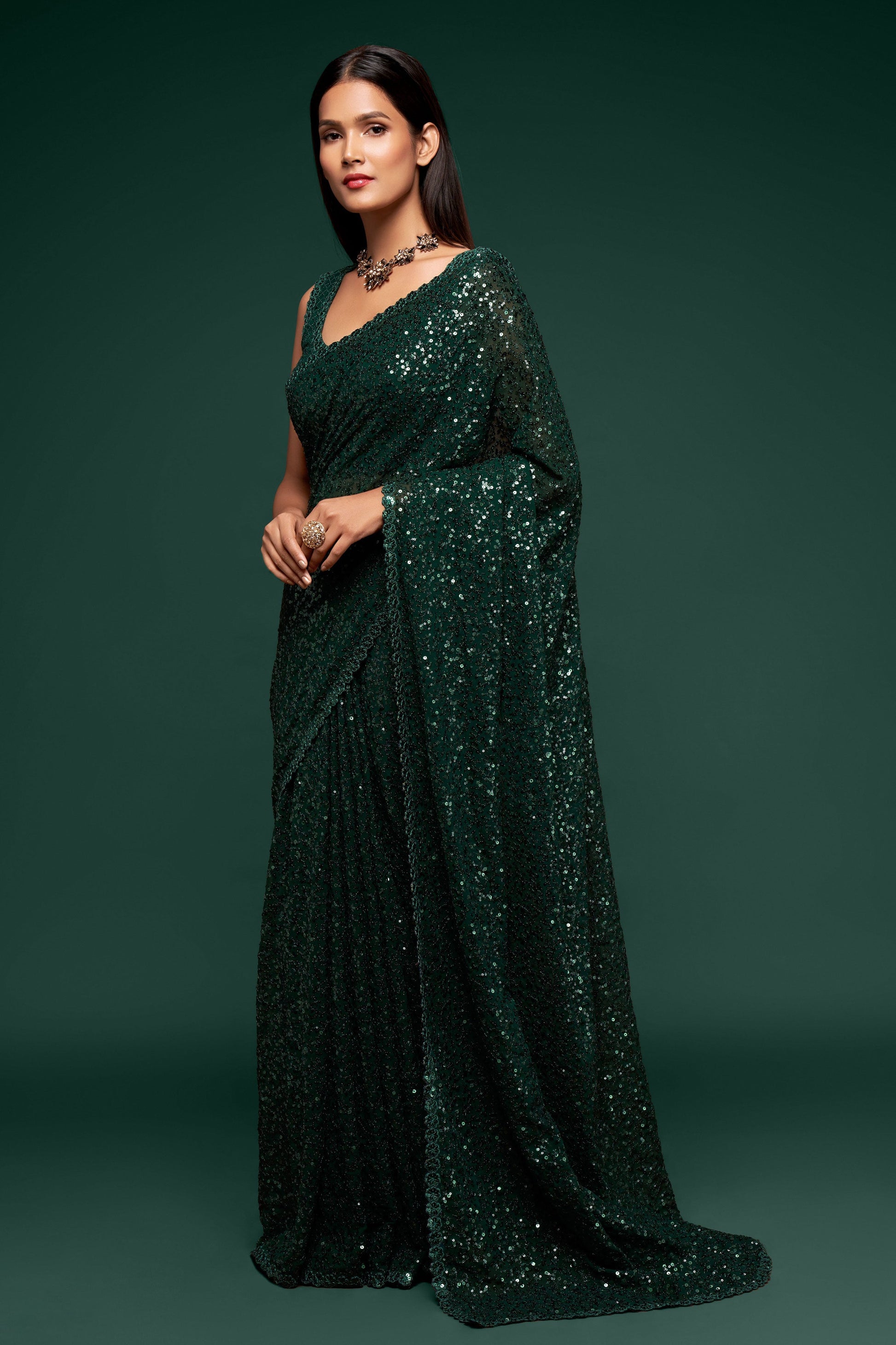 green-georgette-sequin-saree-zb131765_1_SareeButa.com