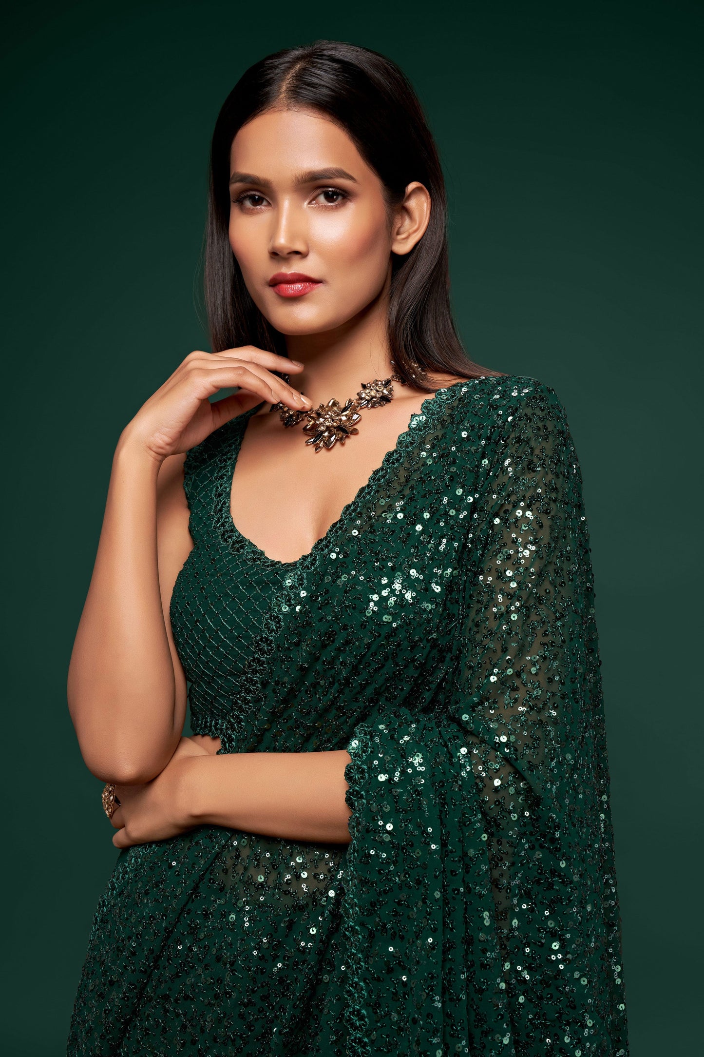 green-georgette-sequin-saree-zb131765_2_SareeButa.com