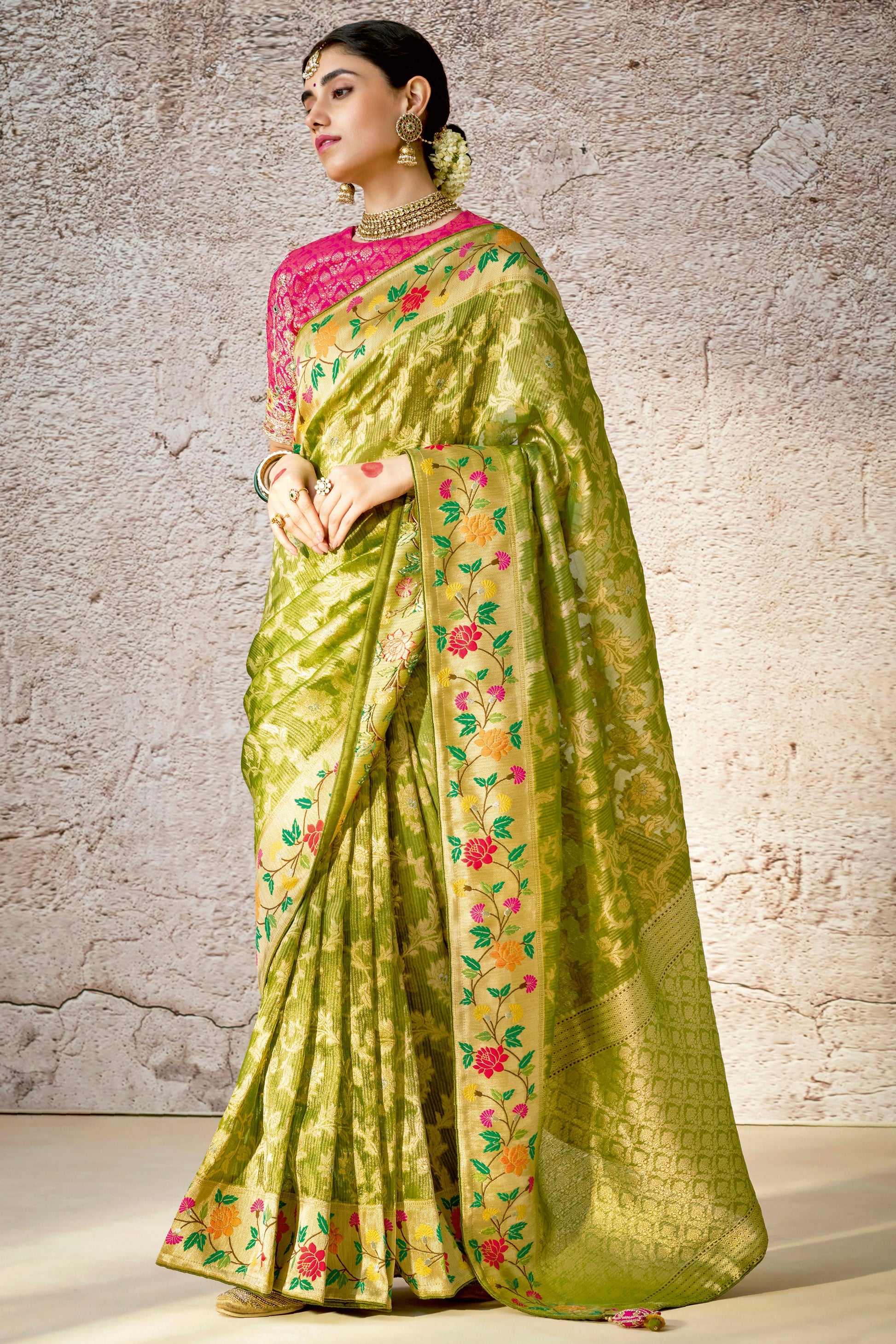 green-kora-silk-banarasi-saree-zb132843_1_SareeButa.com