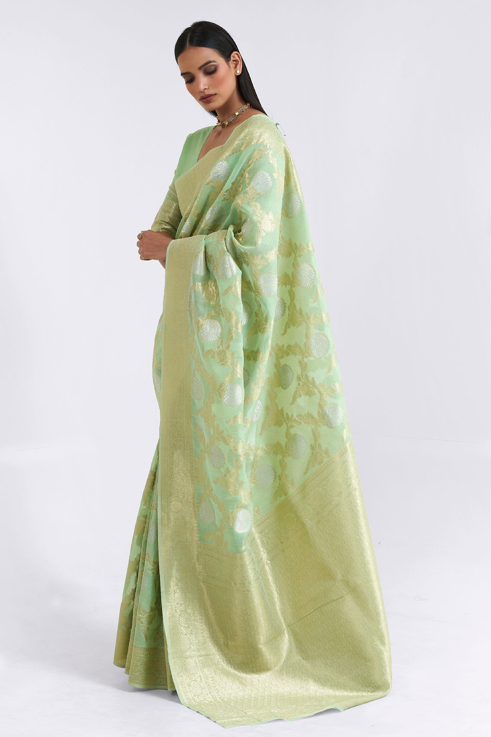 green-linen-saree-zb140074_1_SareeButa.com