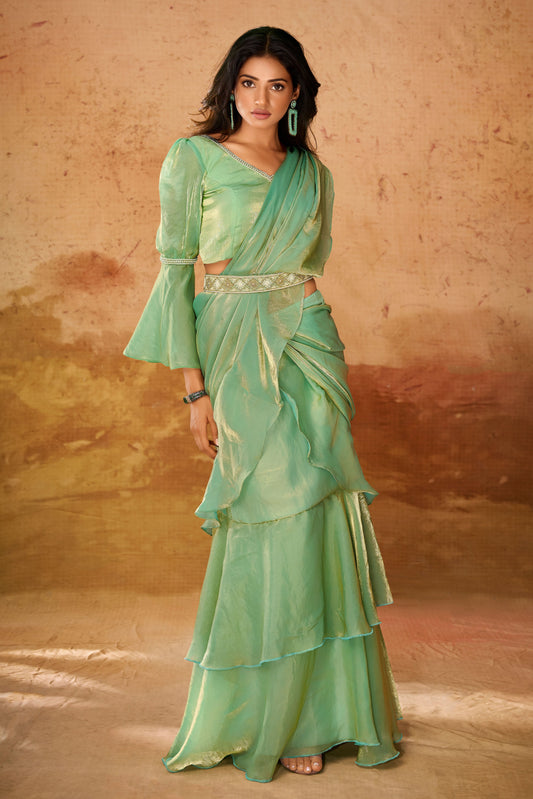 Green Organza Readymade Saree-ZB133485_1_SareeButa.com