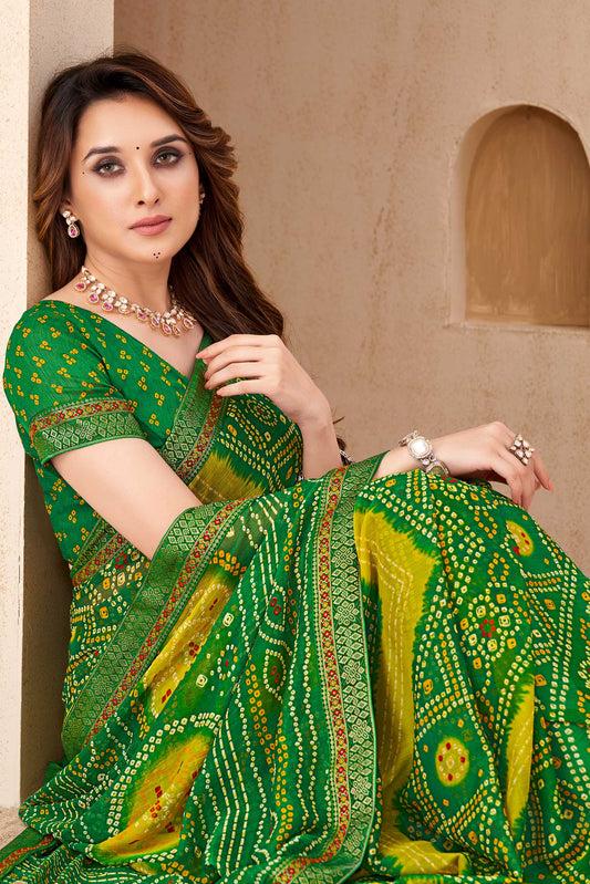 Green Printed Chiffon Bandhani Saree-ZB134678_2_SareeButa.com