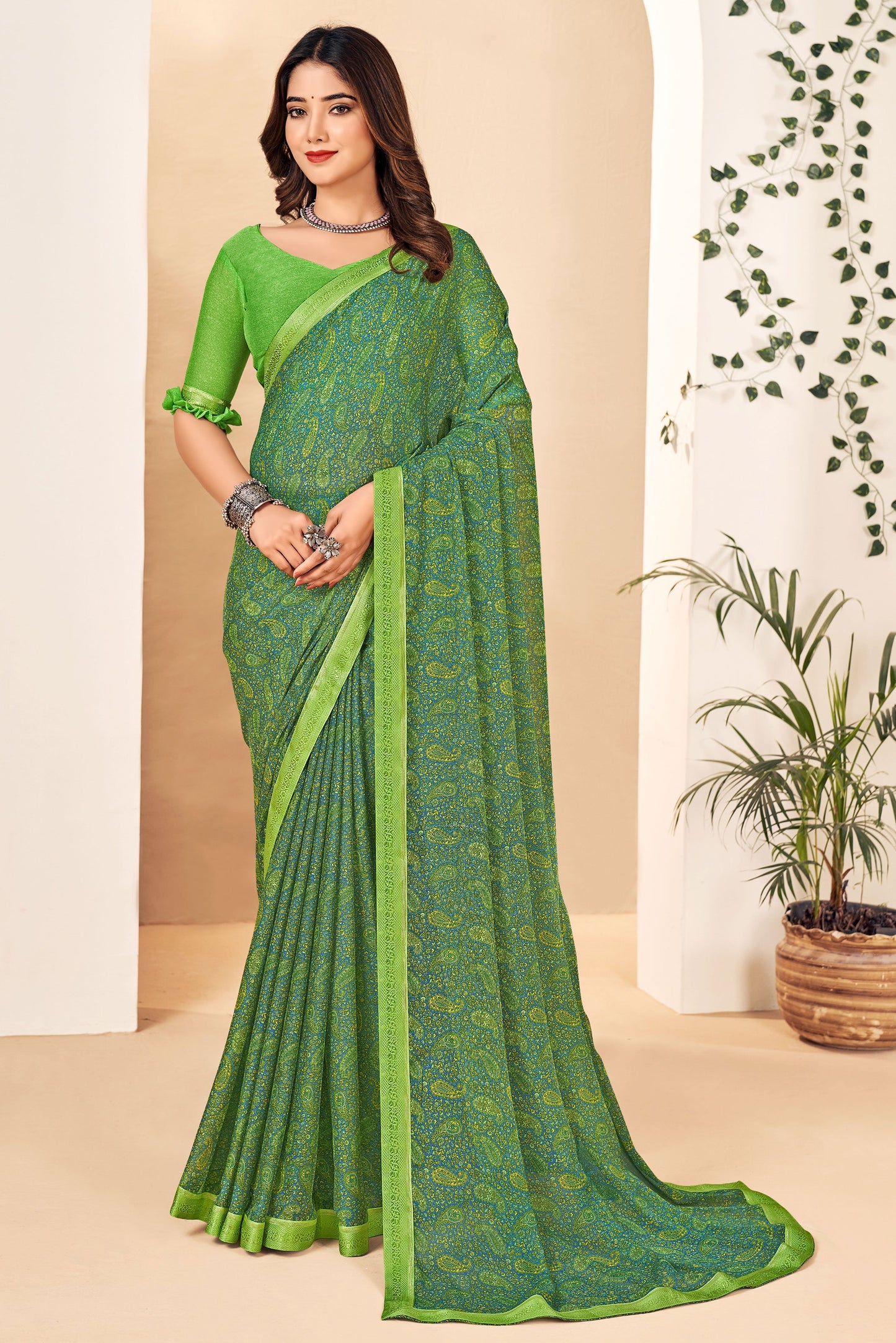 green-printed-chiffon-saree-zb132697_1_SareeButa.com