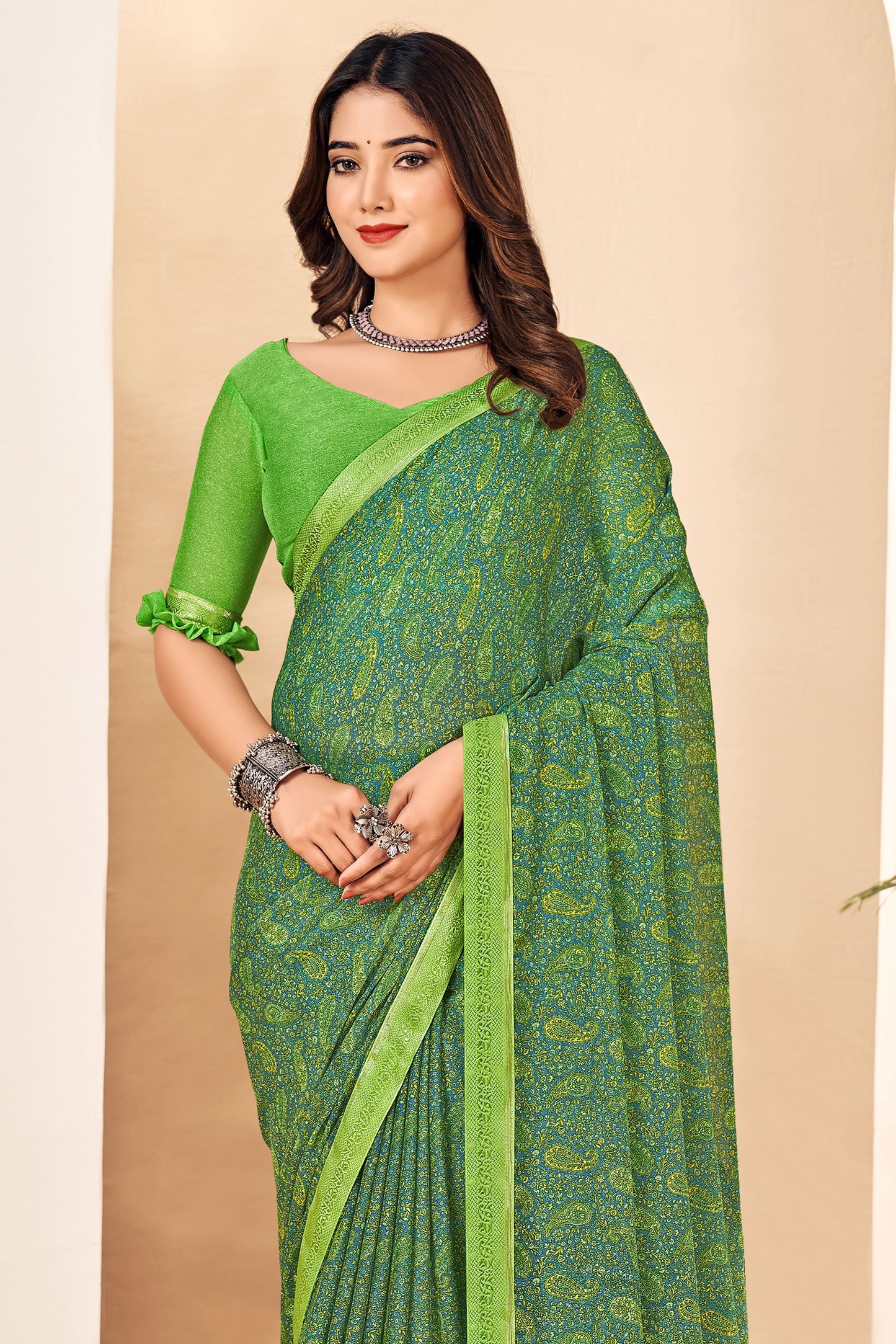 green-printed-chiffon-saree-zb132697_2_SareeButa.com