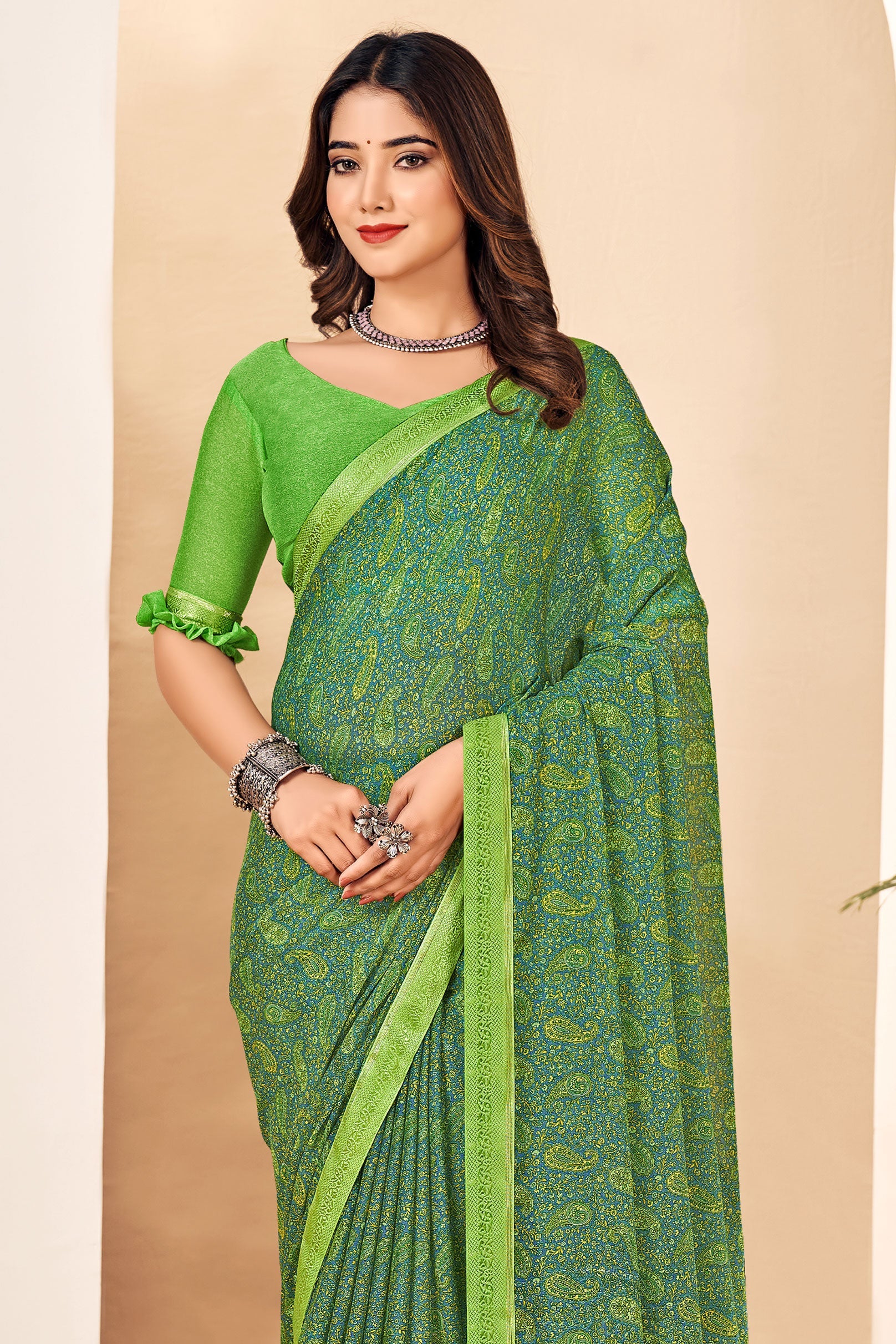 green-printed-chiffon-saree-zb132697_2_SareeButa.com