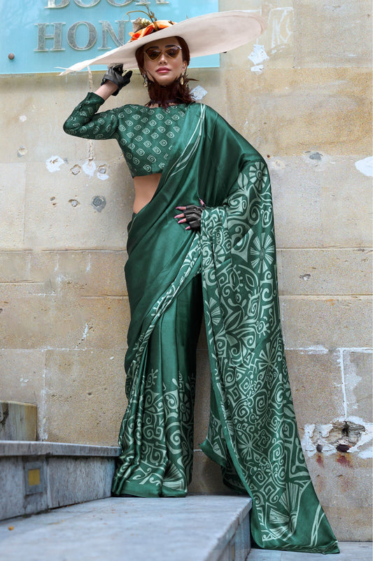 Green Printed Crepe Saree-ZB132999_1