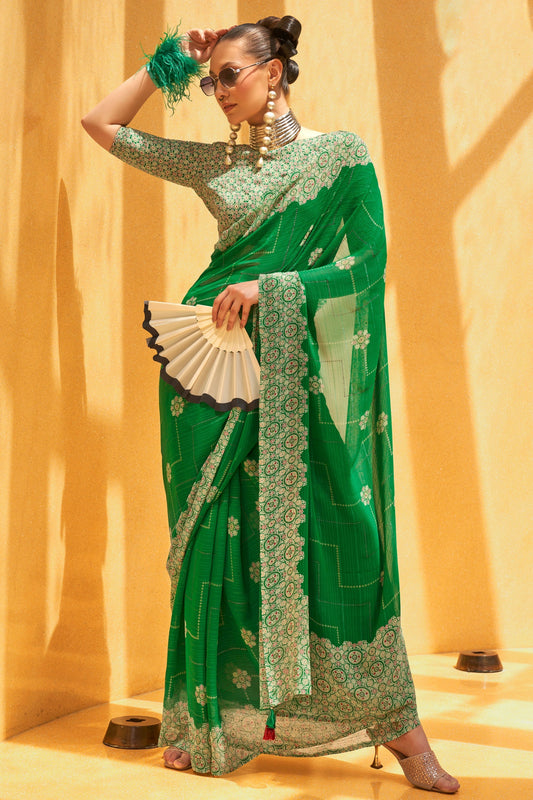 Green Printed Georgette Saree-ZB133174_1_SareeButa.com