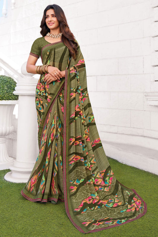 Green Printed Georgette Saree-ZB133243_1_SareeButa.com