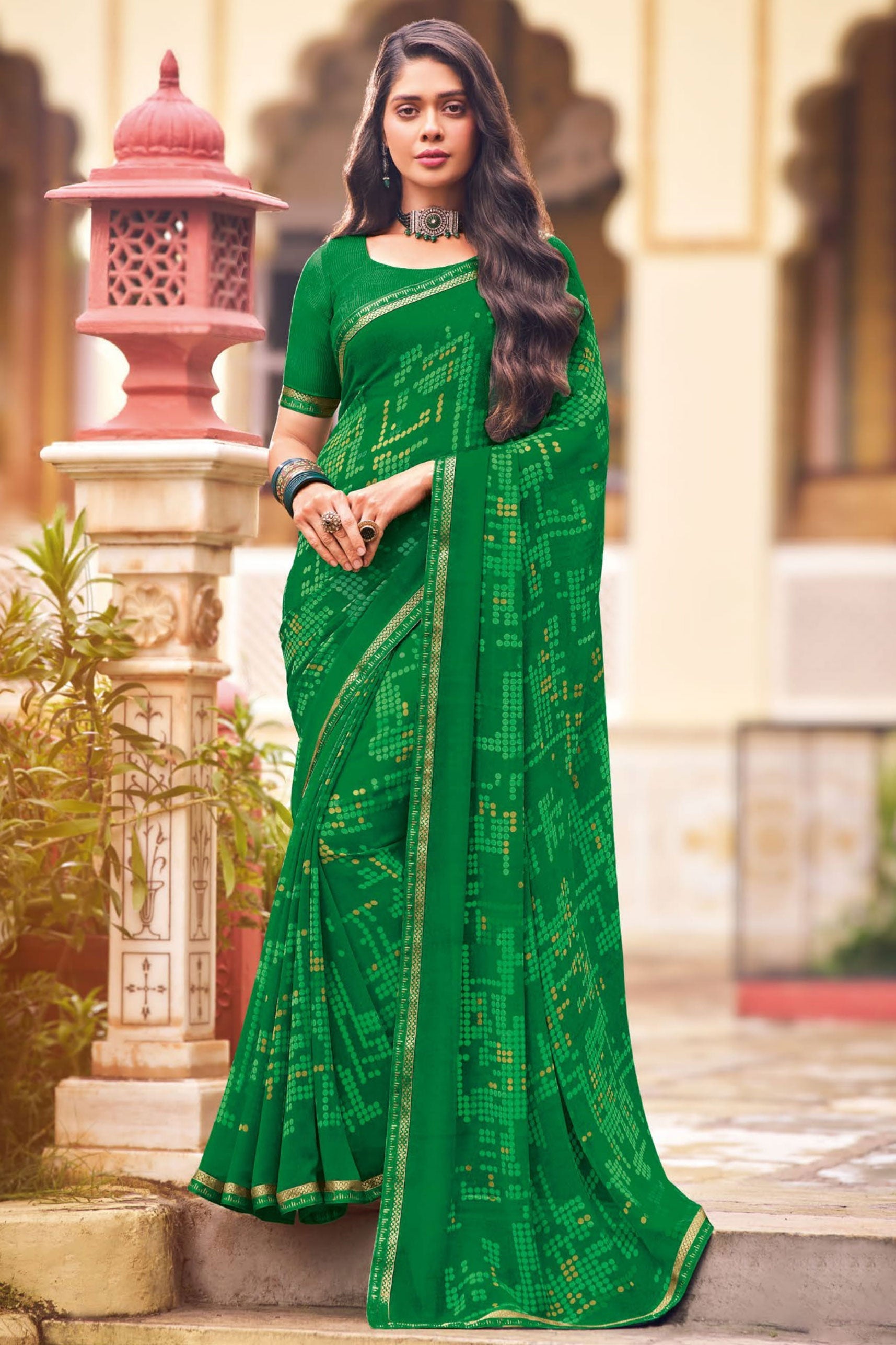 Green Printed Georgette Saree-ZB133248_1_SareeButa.com