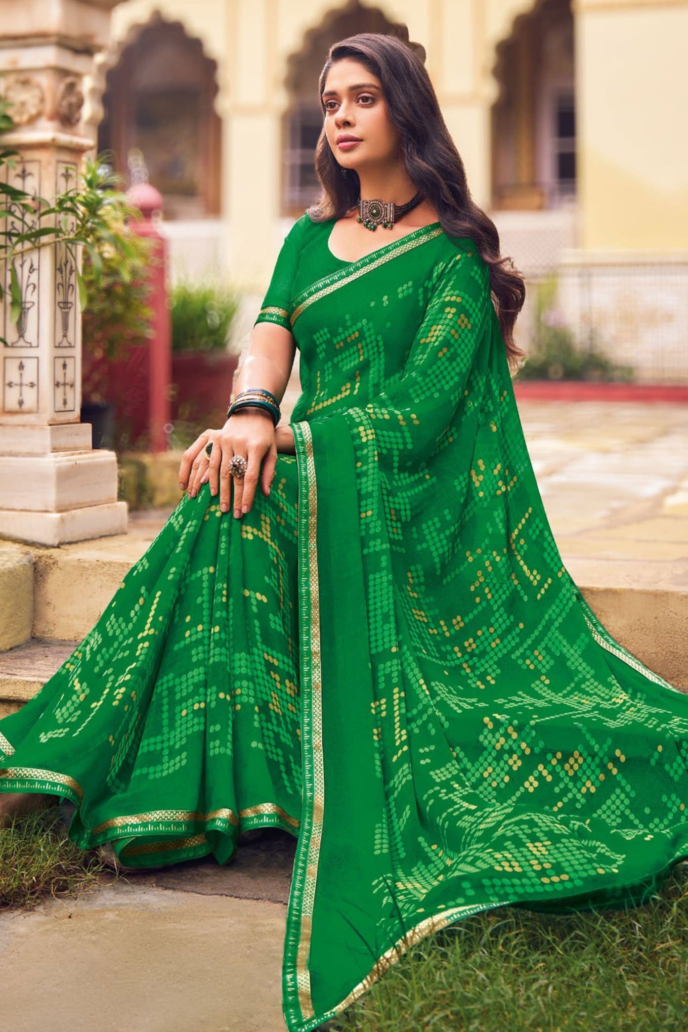 Green Printed Georgette Saree-ZB133248_2_SareeButa.com