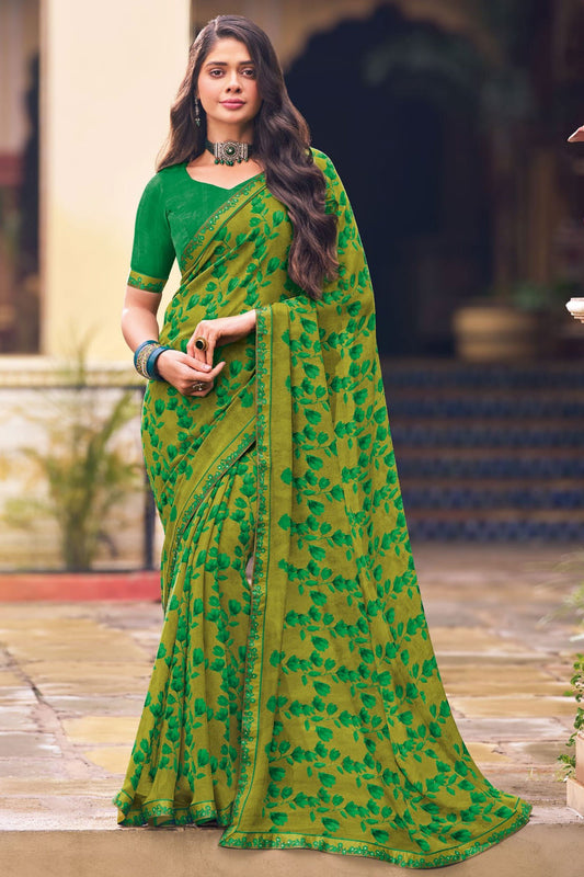 Green Printed Georgette Saree-ZB133253_1_SareeButa.com