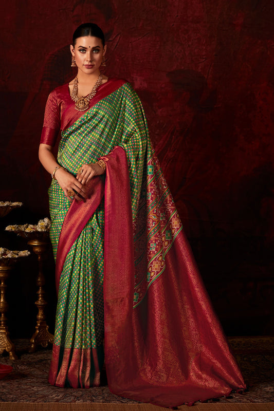 Green Printed Patola Silk Saree-ZB131057_1