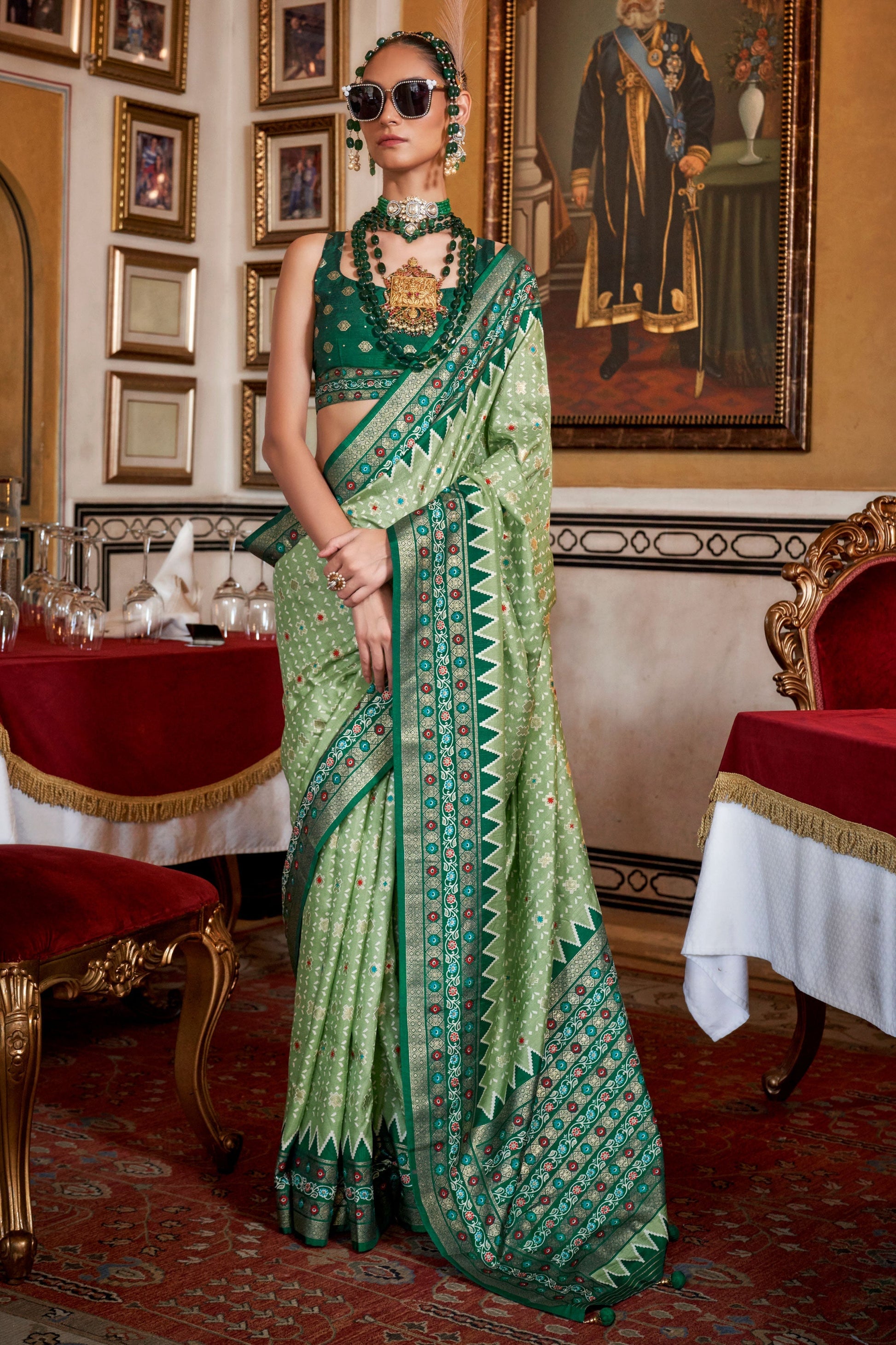 Green Printed Patola Silk Saree-ZB133122_1_SareeButa.com