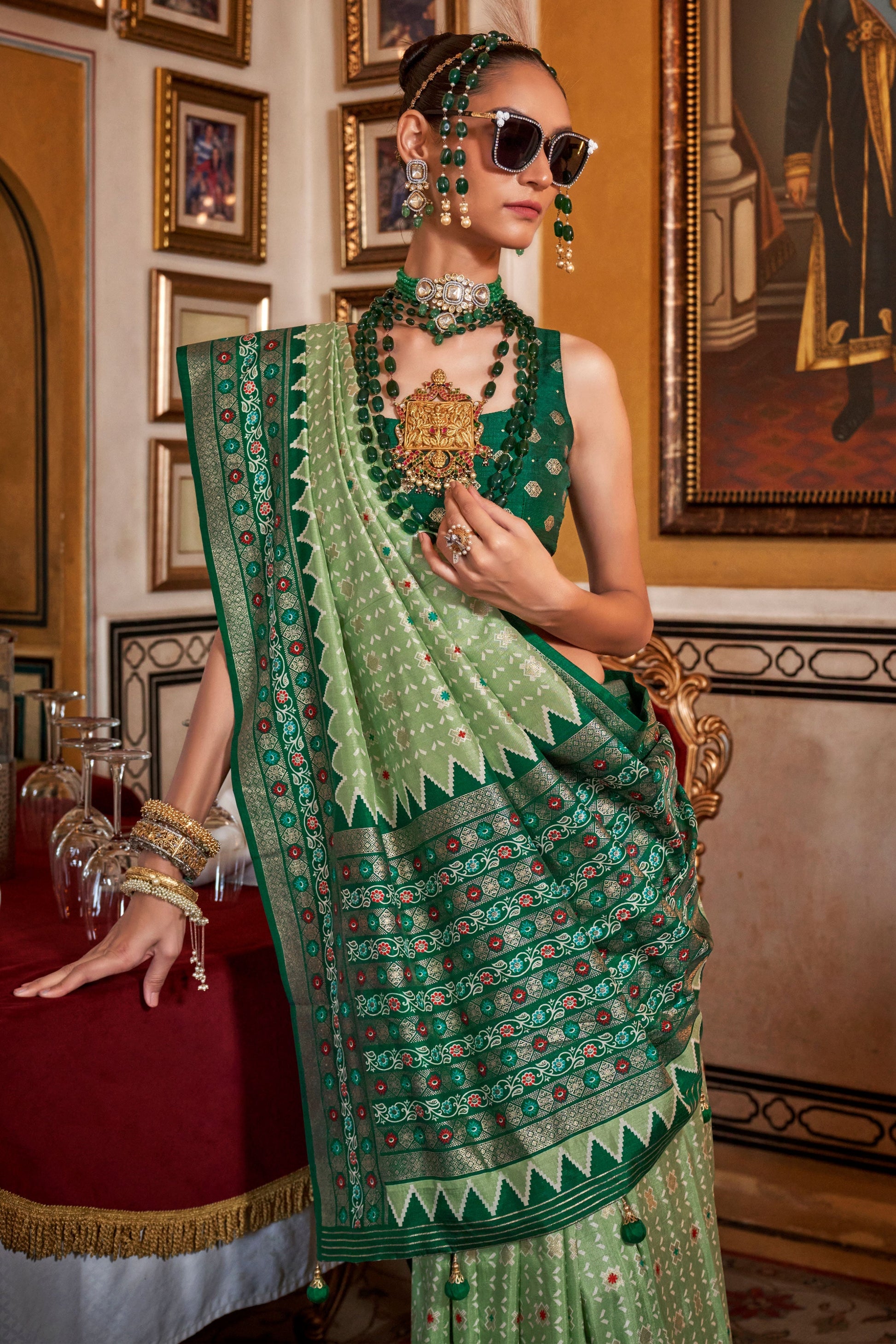 Green Printed Patola Silk Saree-ZB133122_2_SareeButa.com