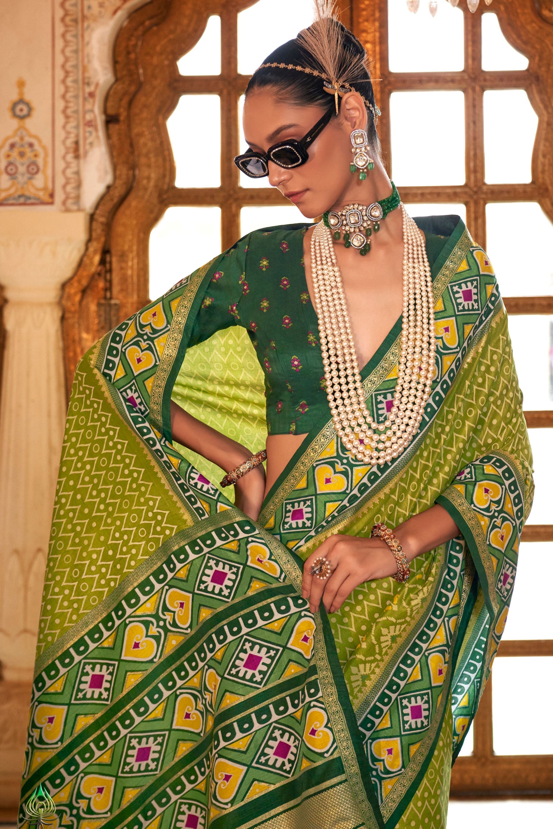 Green Printed Silk Patola Saree-ZB133142_2_SareeButa.com