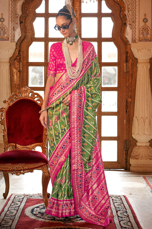 Green Printed Silk Patola Saree-ZB133146_1_SareeButa.com