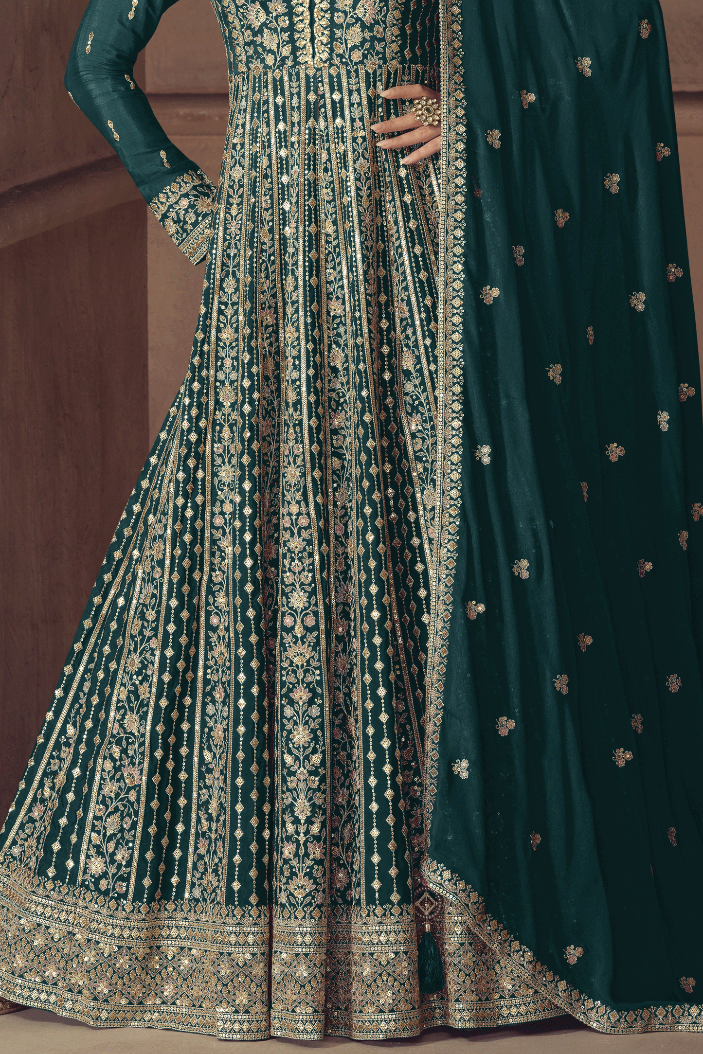Green Readymade Chinon Gown with Dupatta-SS810_3_SareeButa.com