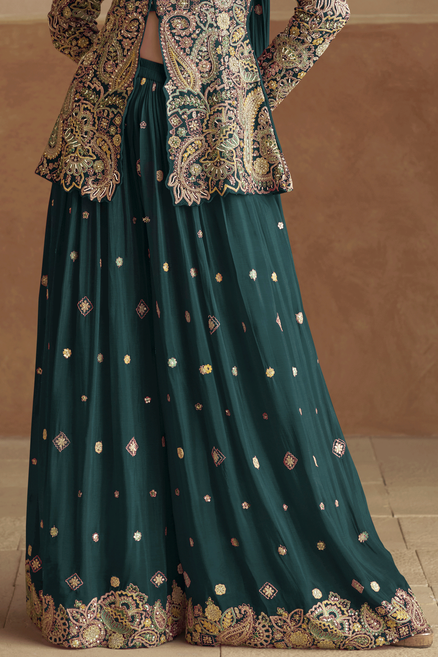 Green Readymade Chinon Palazzo Set with Dupatta-SS893_3_SareeButa.com