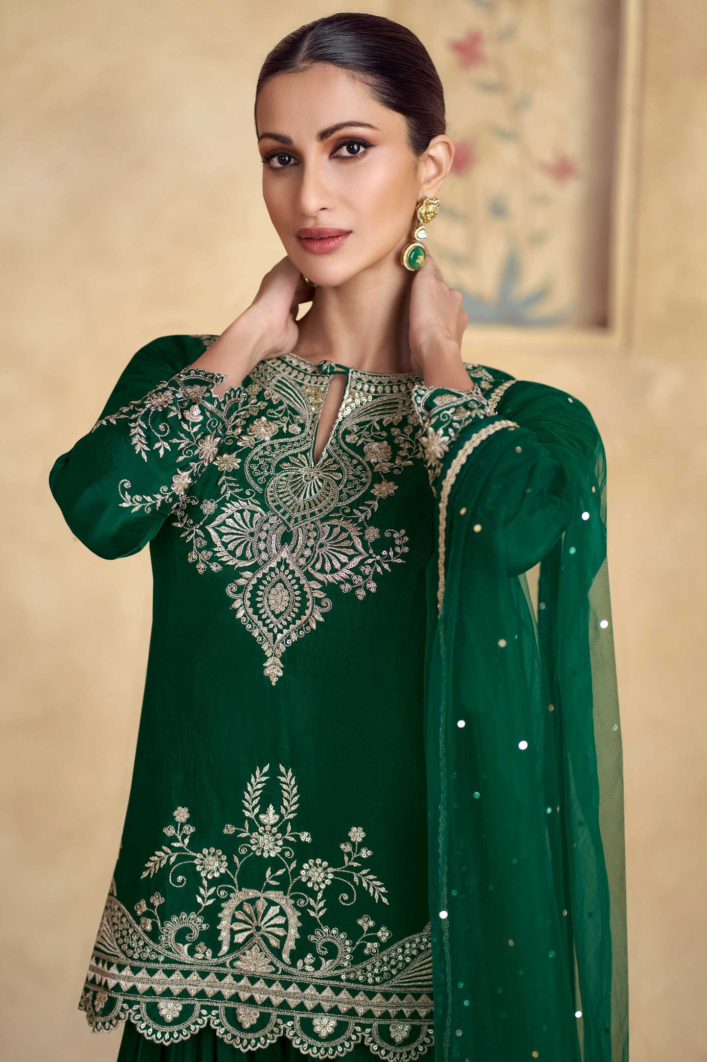 Green Readymade Chinon Silk Palazzo Suit-SS326_2_SareeButa.com
