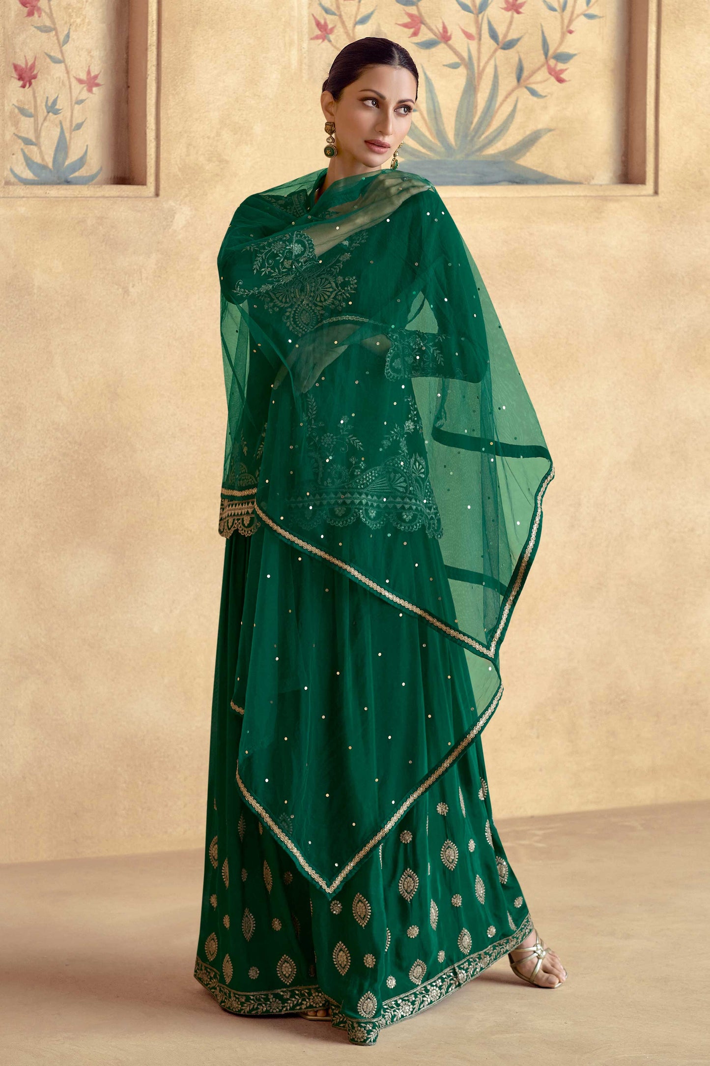 Green Readymade Chinon Silk Palazzo Suit-SS326_3_SareeButa.com