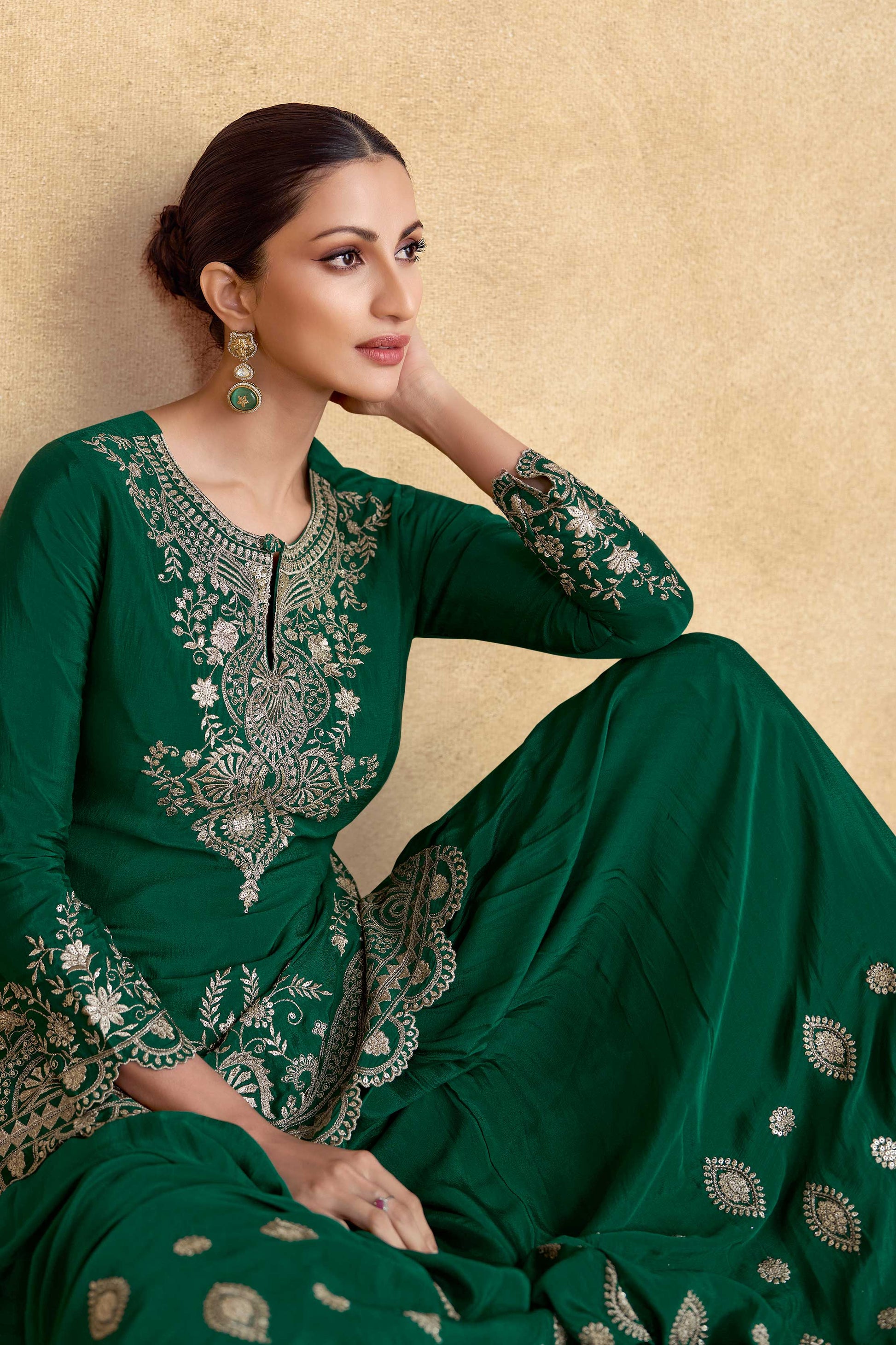 Green Readymade Chinon Silk Palazzo Suit-SS326_4_SareeButa.com