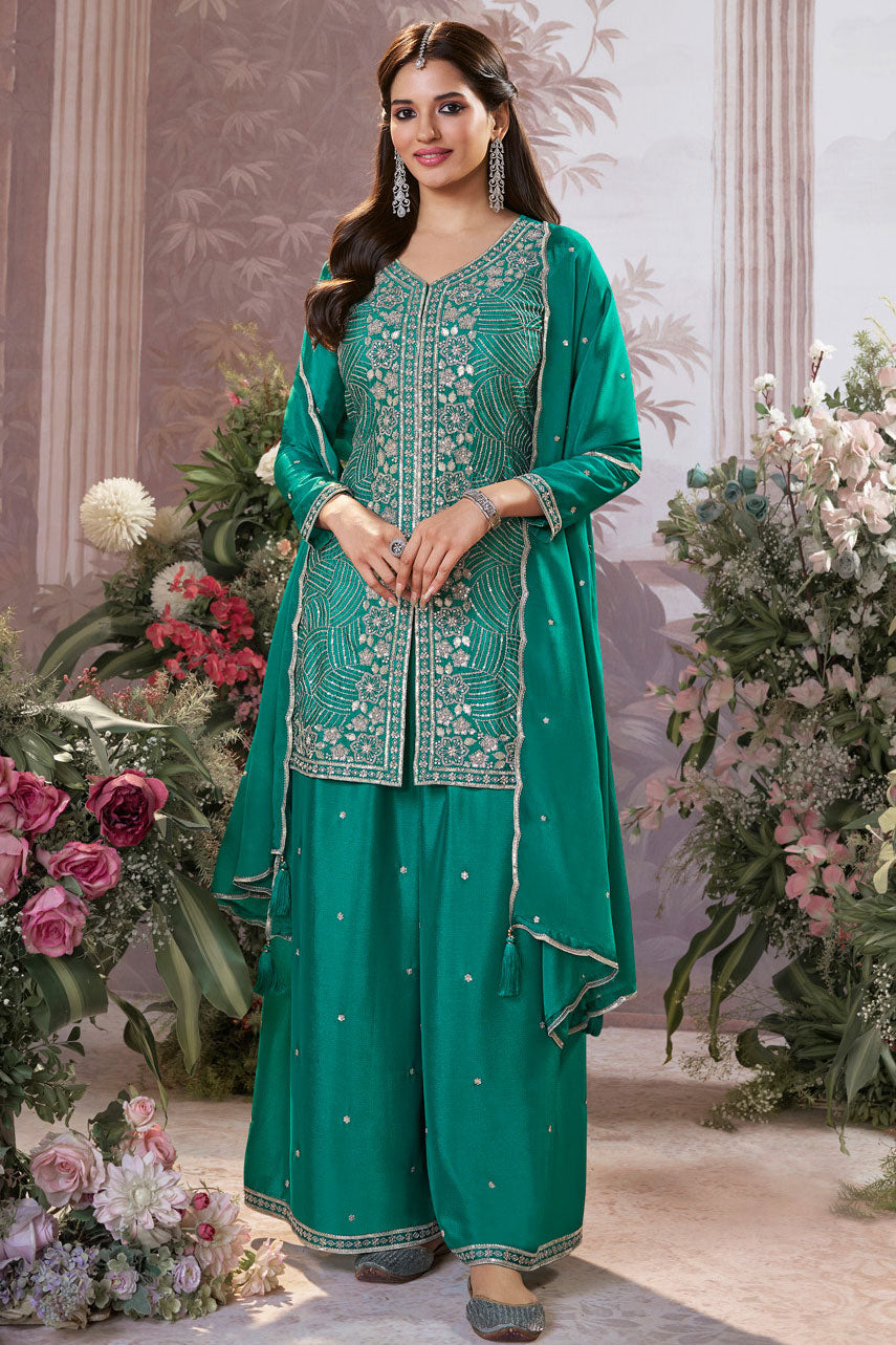 Green Readymade Chinon Sharara Suit-SS955_1_SareeButa.com