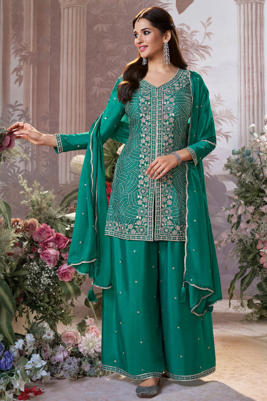Green Readymade Chinon Sharara Suit-SS955_5_SareeButa.com